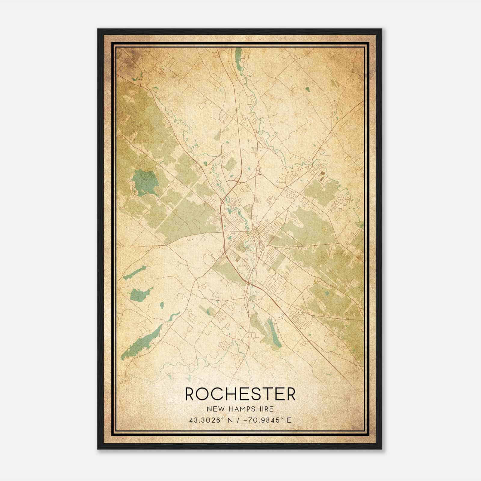 Vintage Rochester New Hampshire Map Poster, Modern Home Decor Wall Art Print
