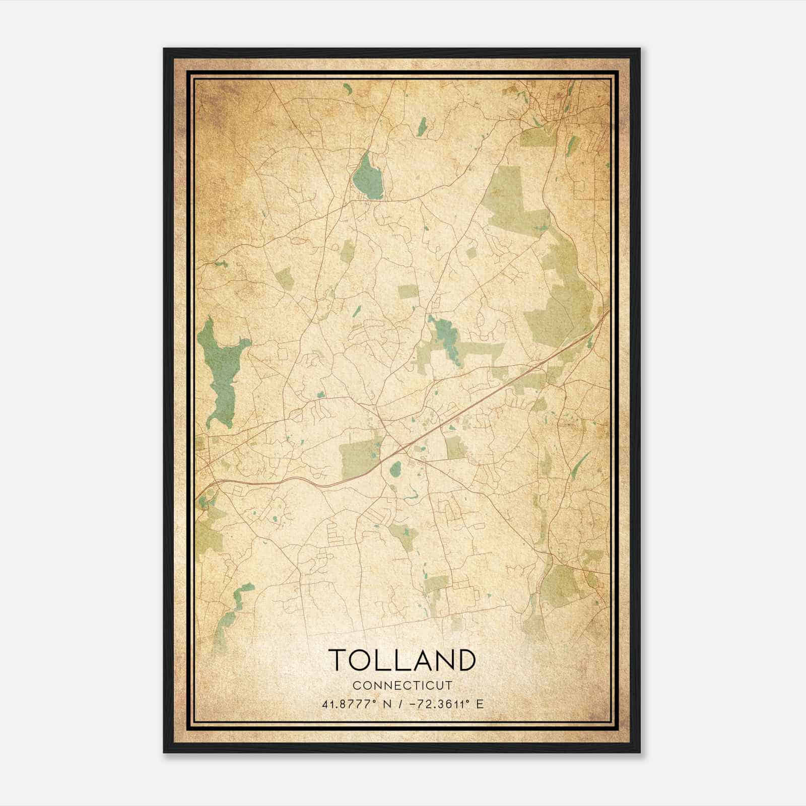 Vintage Tolland Connecticut Map Poster, Modern Home Decor Wall Art Print