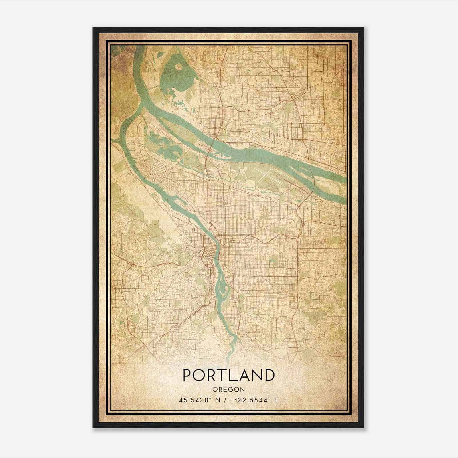 Vintage Portland Oregon Map Poster, Modern Home Decor Wall Art Print