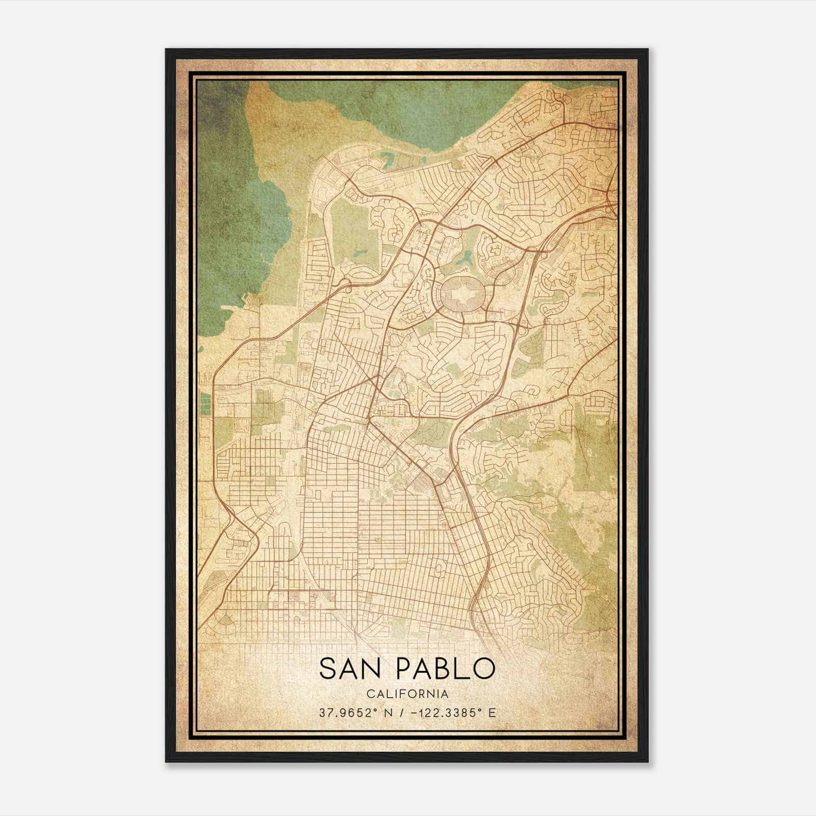 Vintage San Pablo California Map Poster, Modern Home Decor Wall Art Print
