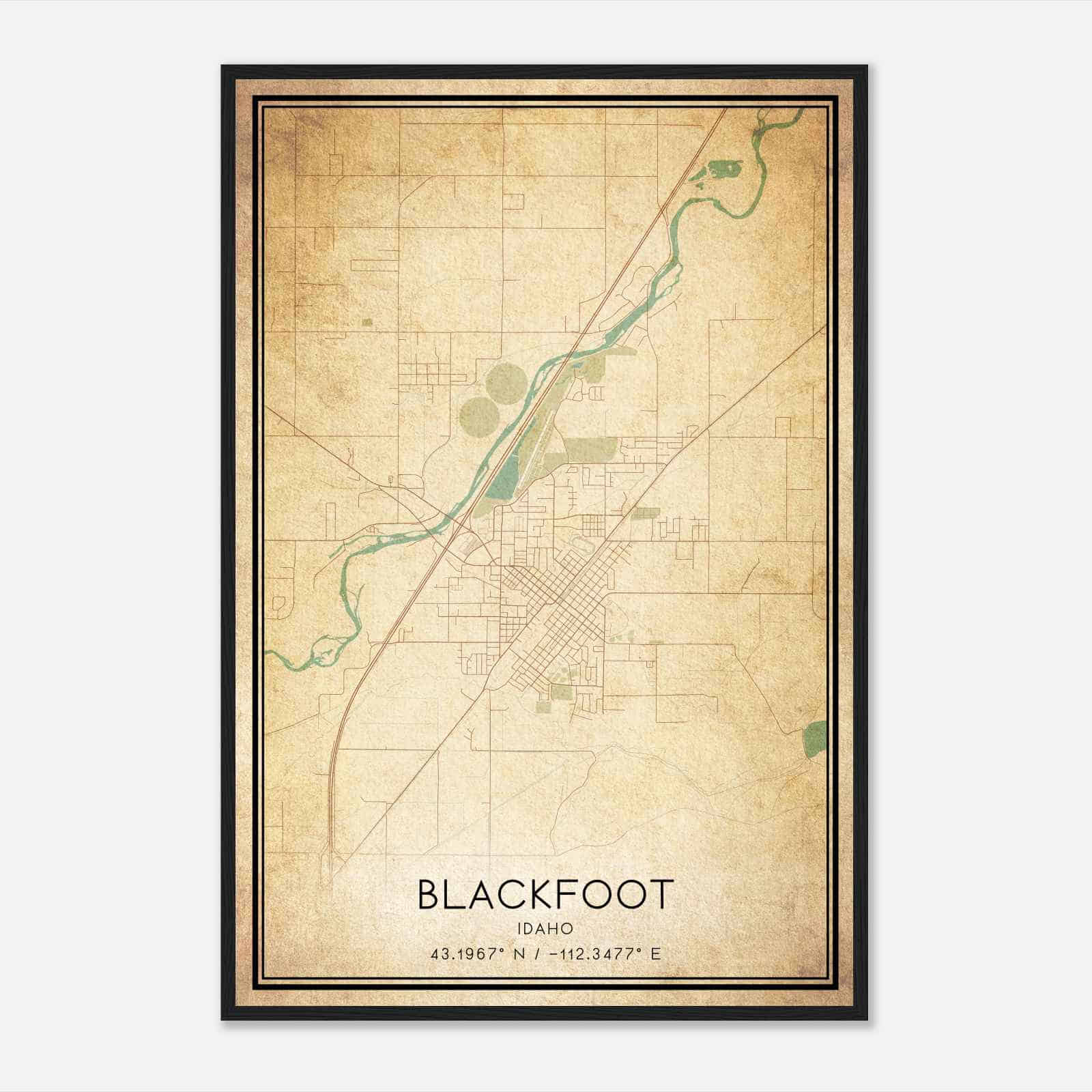 Vintage Blackfoot Idaho Map Poster, Modern Home Decor Wall Art Print