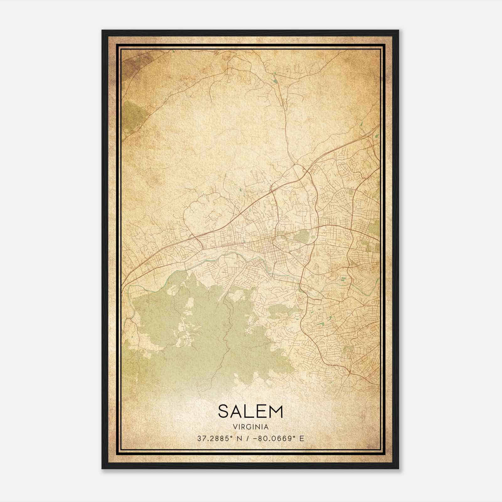 Vintage Salem Virginia Map Poster, Modern Home Decor Wall Art Print