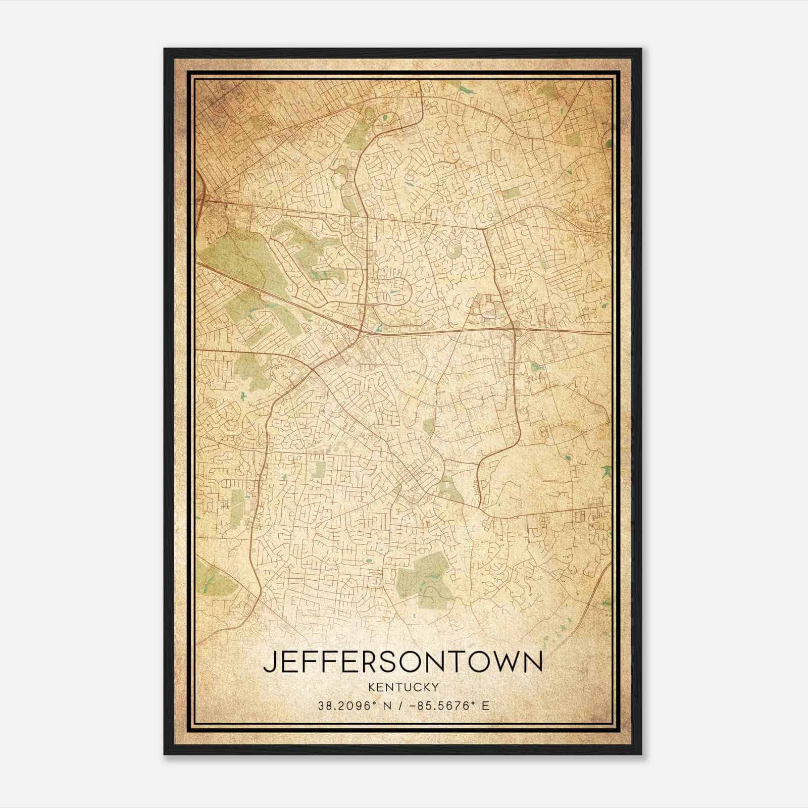 Vintage Jeffersontown Kentucky Map Poster, Modern Home Decor Wall Art Print