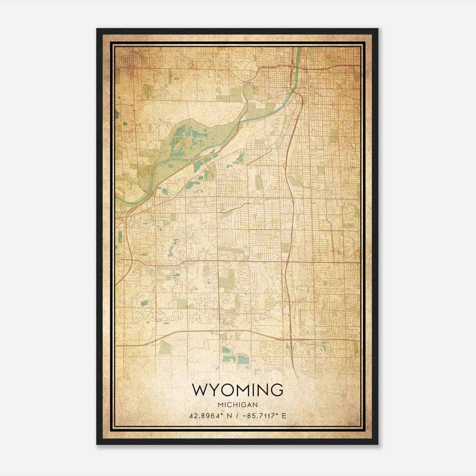 Vintage Wyoming Michigan Map Poster, Modern Home Decor Wall Art Print