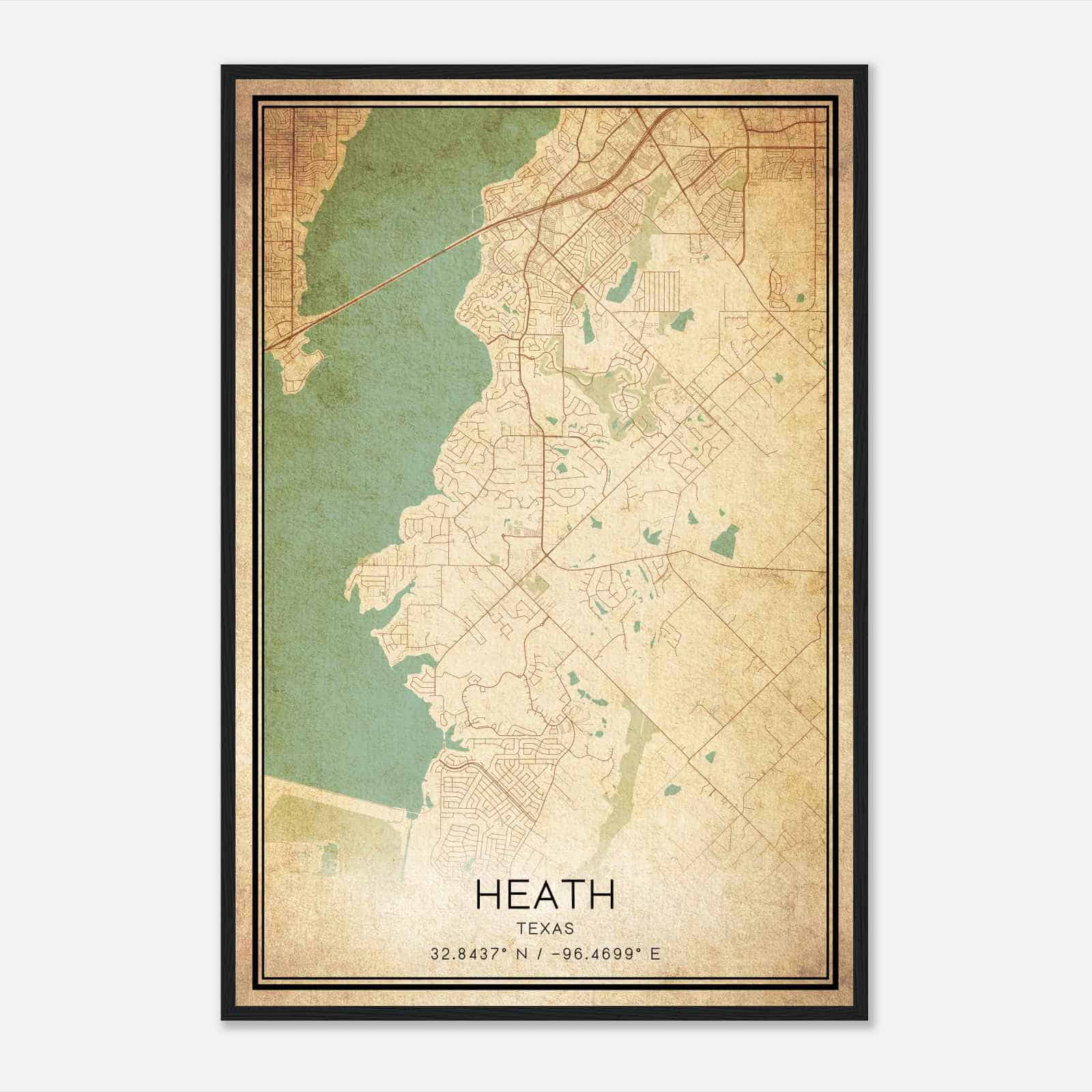 Vintage Heath Texas Map Poster, Modern Home Decor Wall Art Print