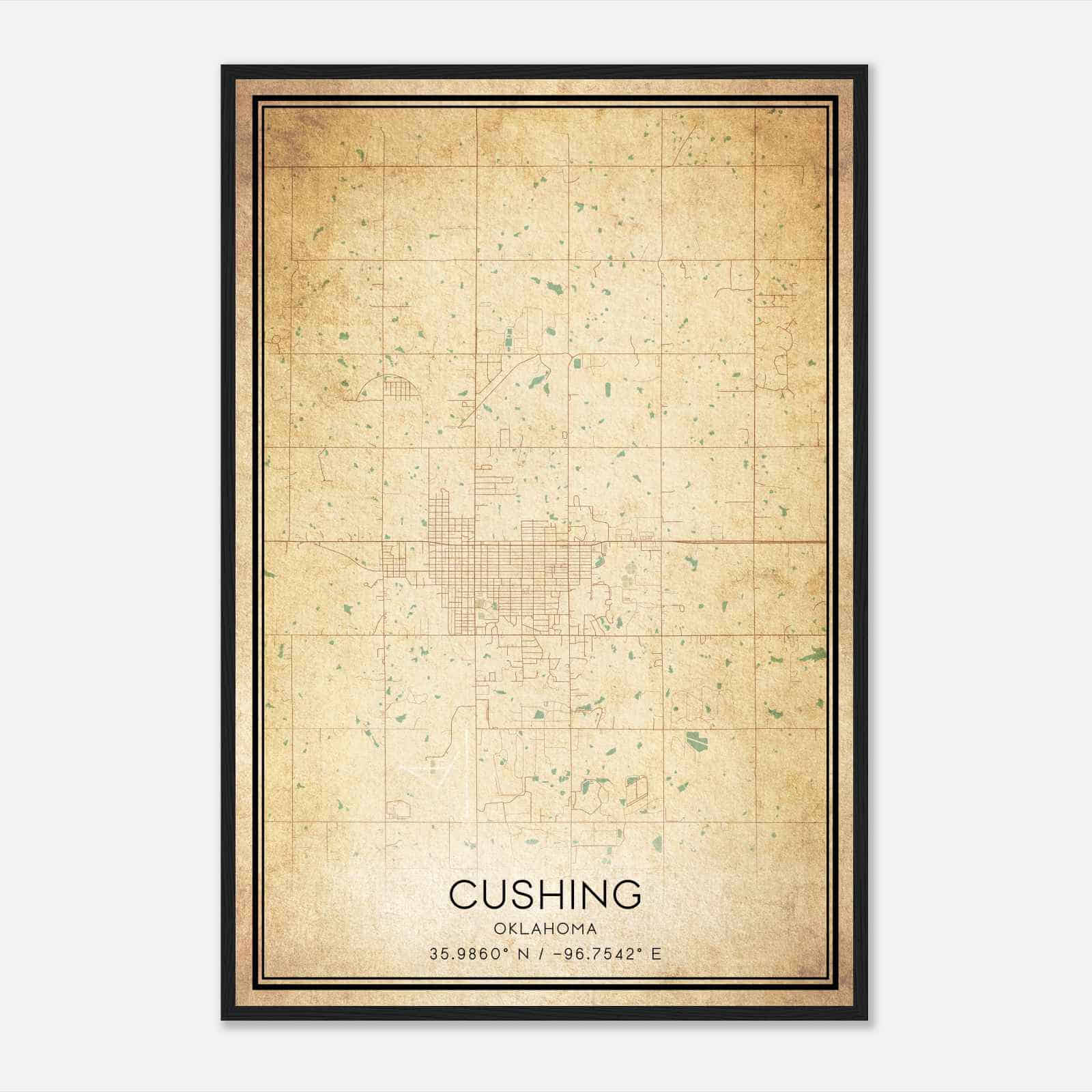 Vintage Cushing Oklahoma Map Poster, Modern Home Decor Wall Art Print