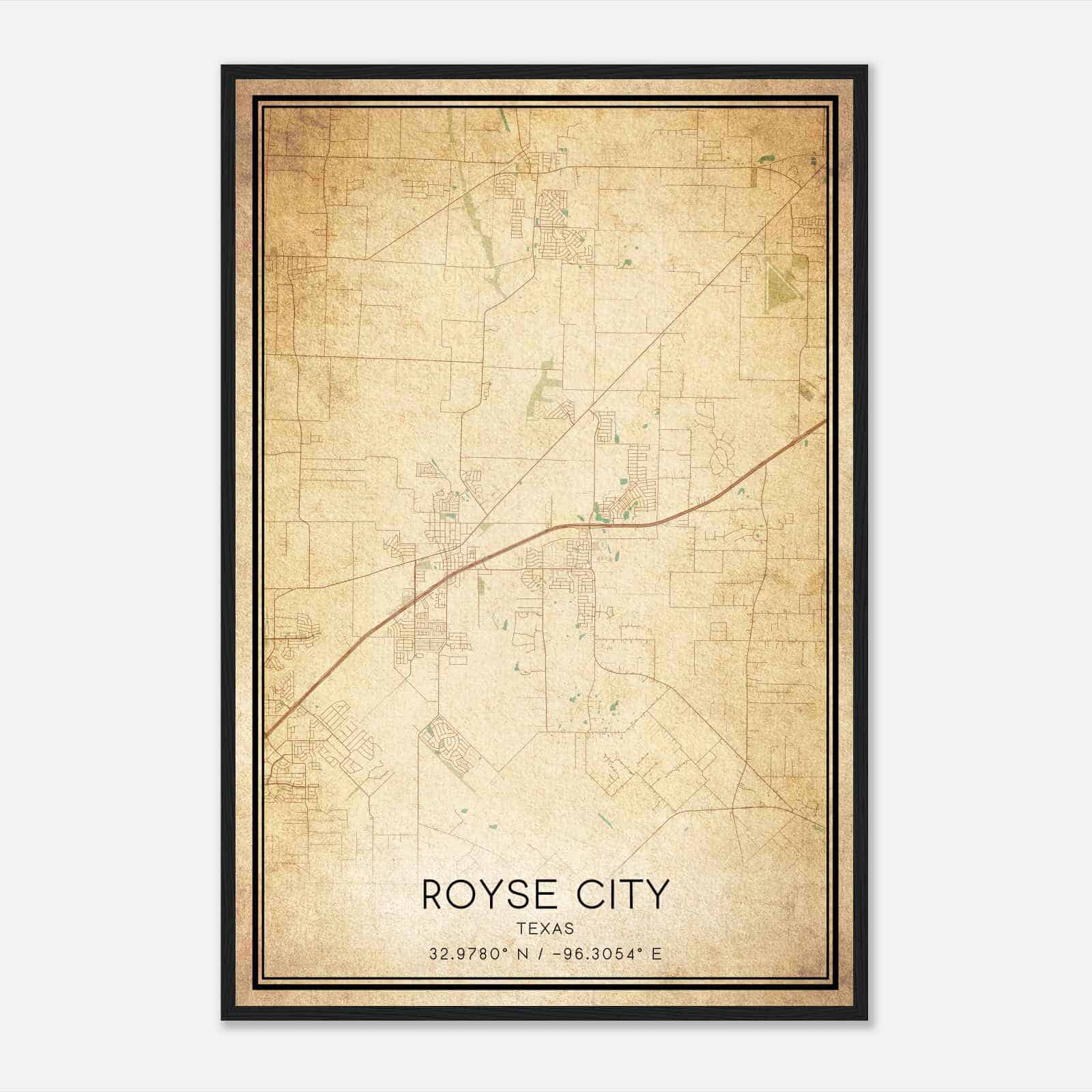 Vintage Royse City Texas Map Poster, Modern Home Decor Wall Art Print