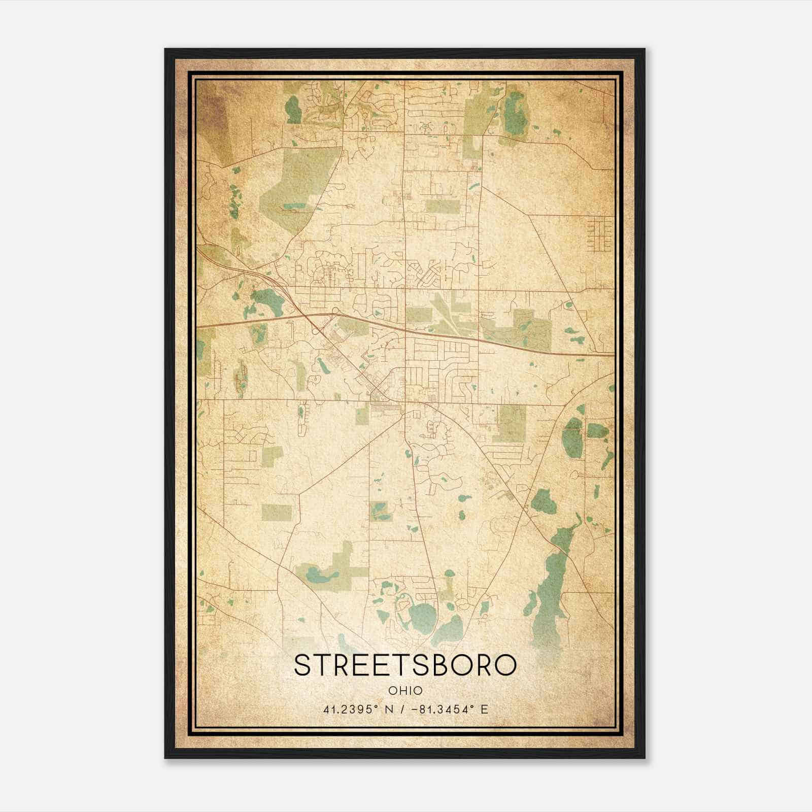 Vintage Streetsboro Ohio Map Poster, Modern Home Decor Wall Art Print
