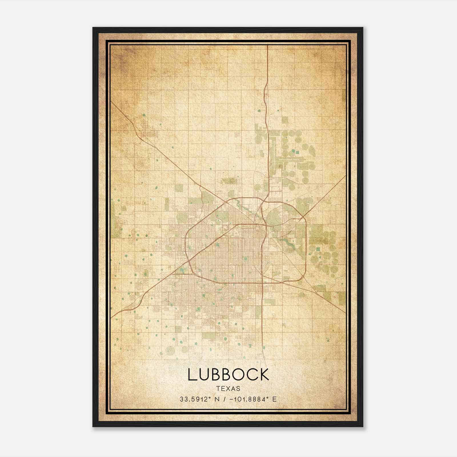 Vintage Lubbock Texas Map Poster, Modern Home Decor Wall Art Print