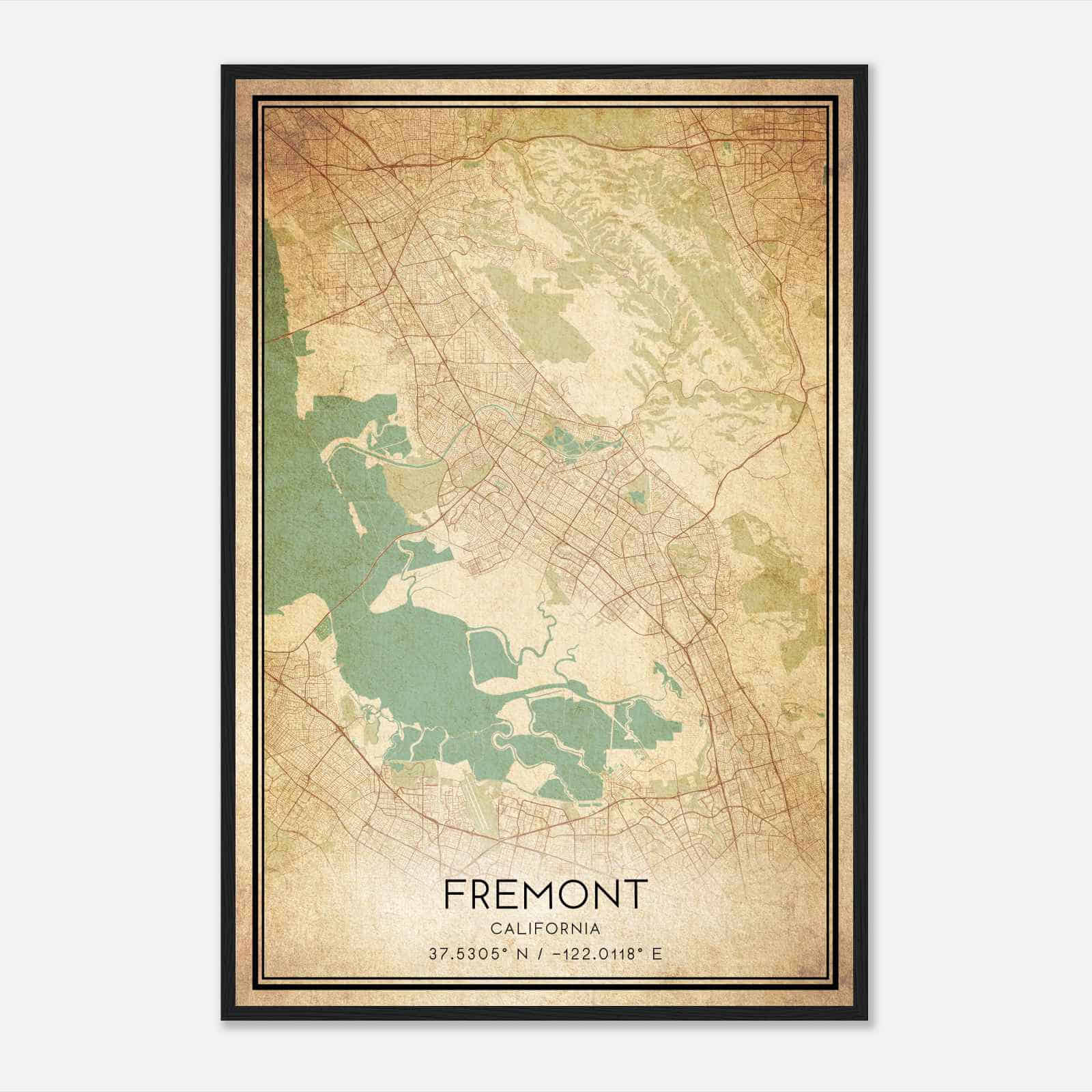 Vintage Fremont California Map Poster, Modern Home Decor Wall Art Print