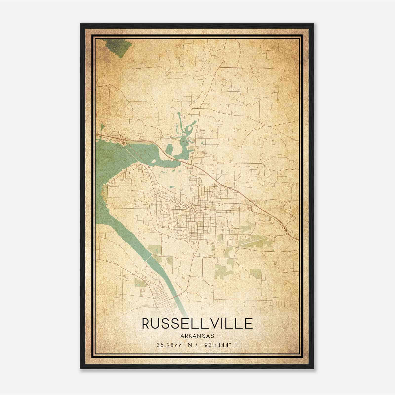 Vintage Russellville Arkansas Map Poster, Modern Home Decor Wall Art Print