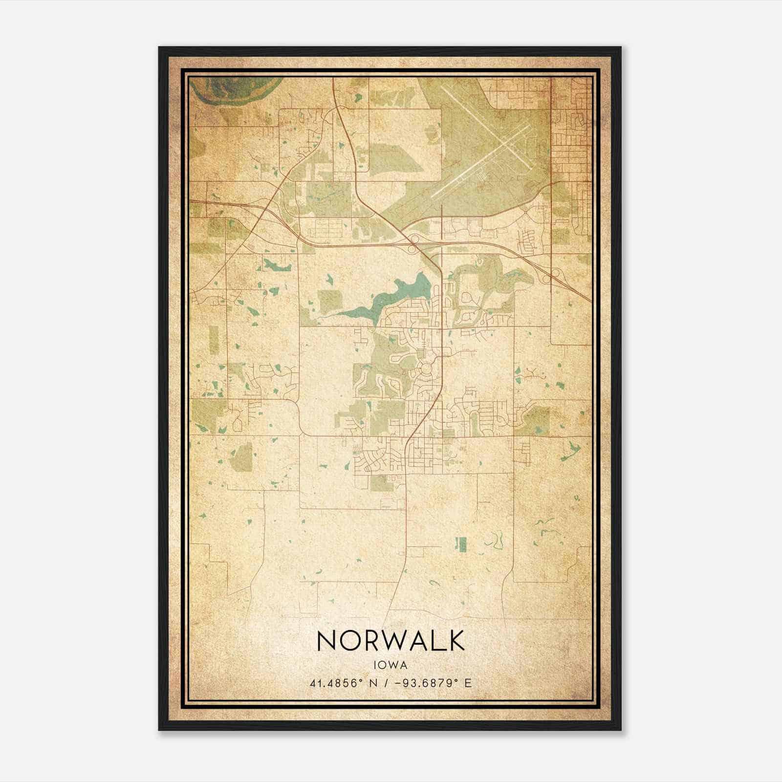 Vintage Norwalk Iowa Map Poster, Modern Home Decor Wall Art Print
