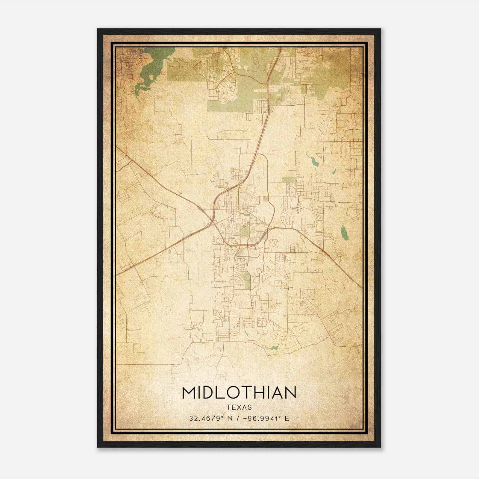 Vintage Midlothian Texas Map Poster, Modern Home Decor Wall Art Print
