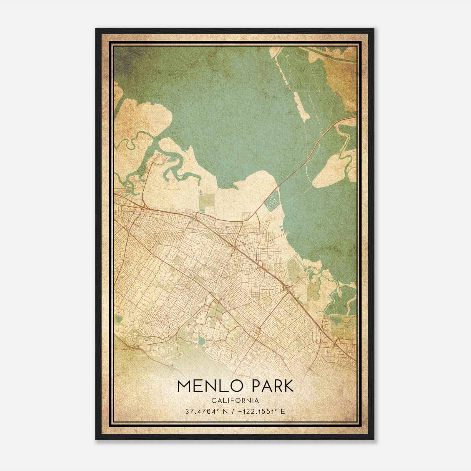Vintage Menlo Park California Map Poster, Modern Home Decor Wall Art Print