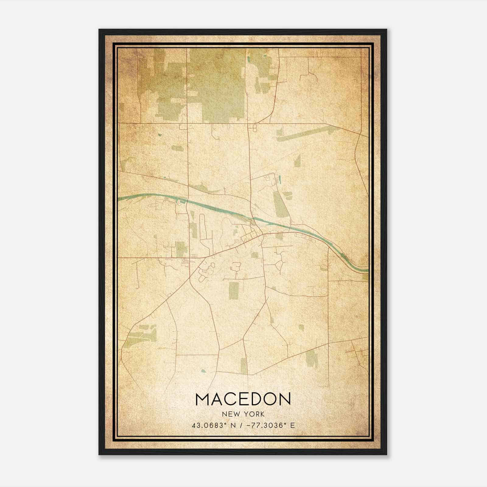 Vintage Macedon New York Map Poster, Modern Home Decor Wall Art Print