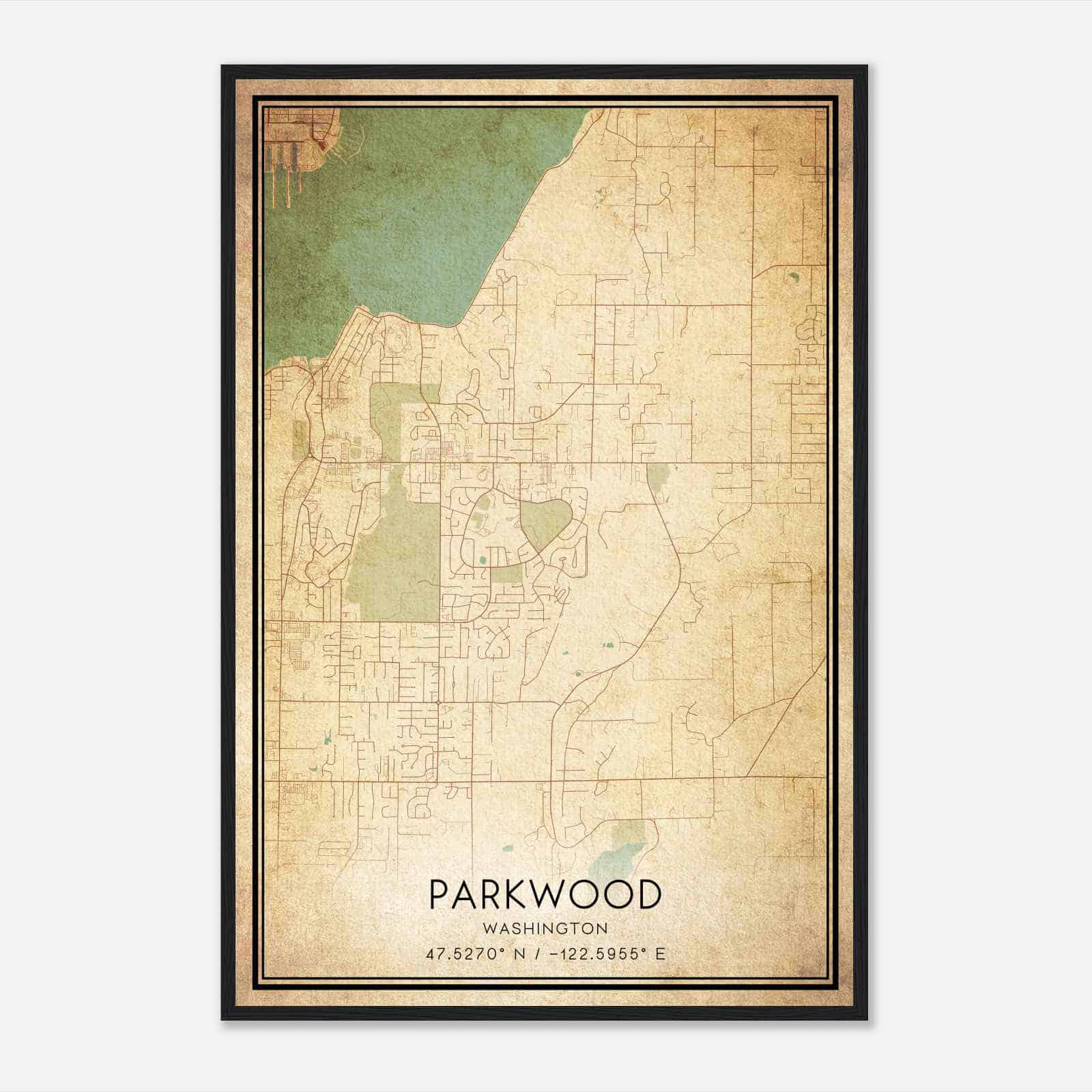 Vintage Parkwood Washington Map Poster, Modern Home Decor Wall Art Print
