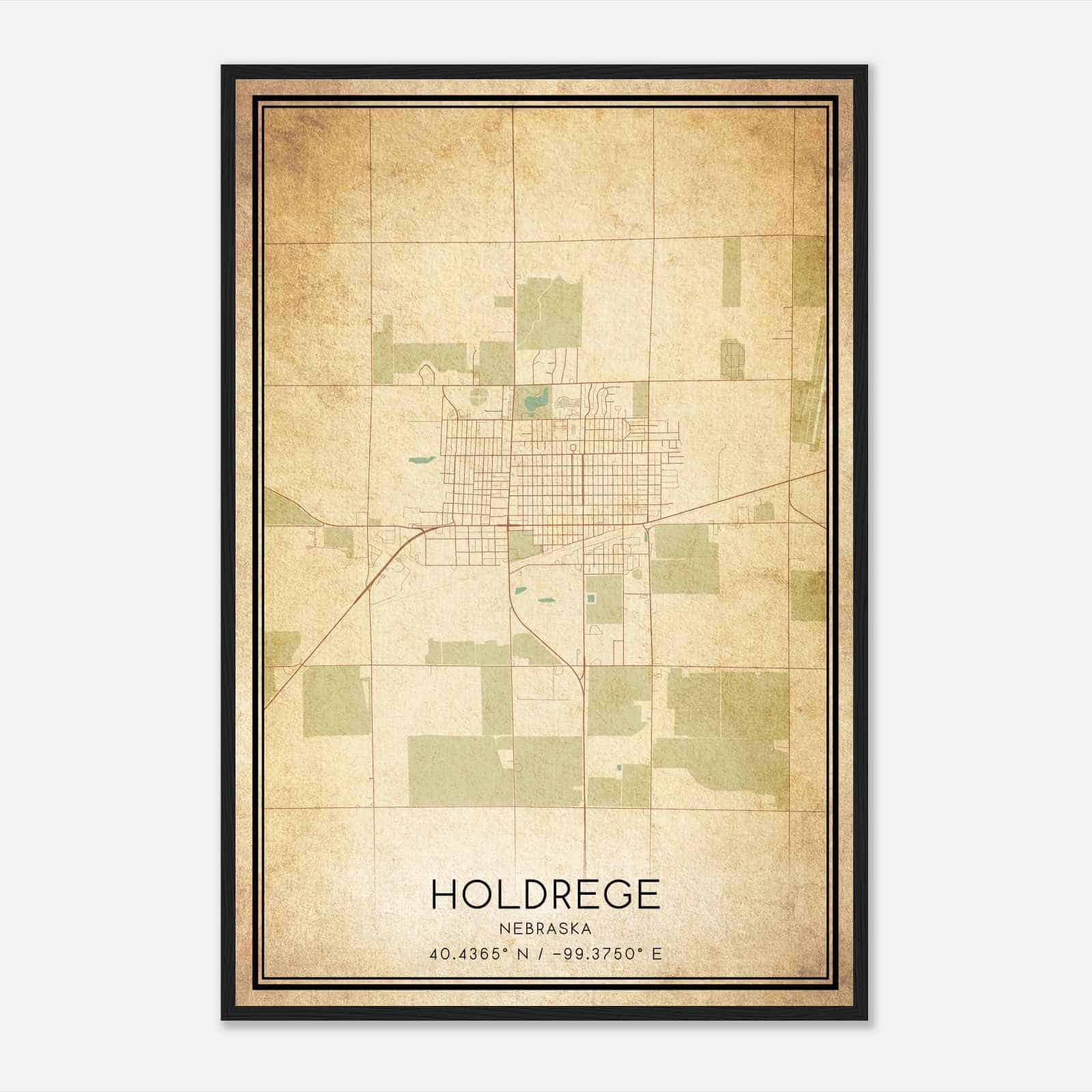Vintage Holdrege Nebraska Map Poster, Modern Home Decor Wall Art Print