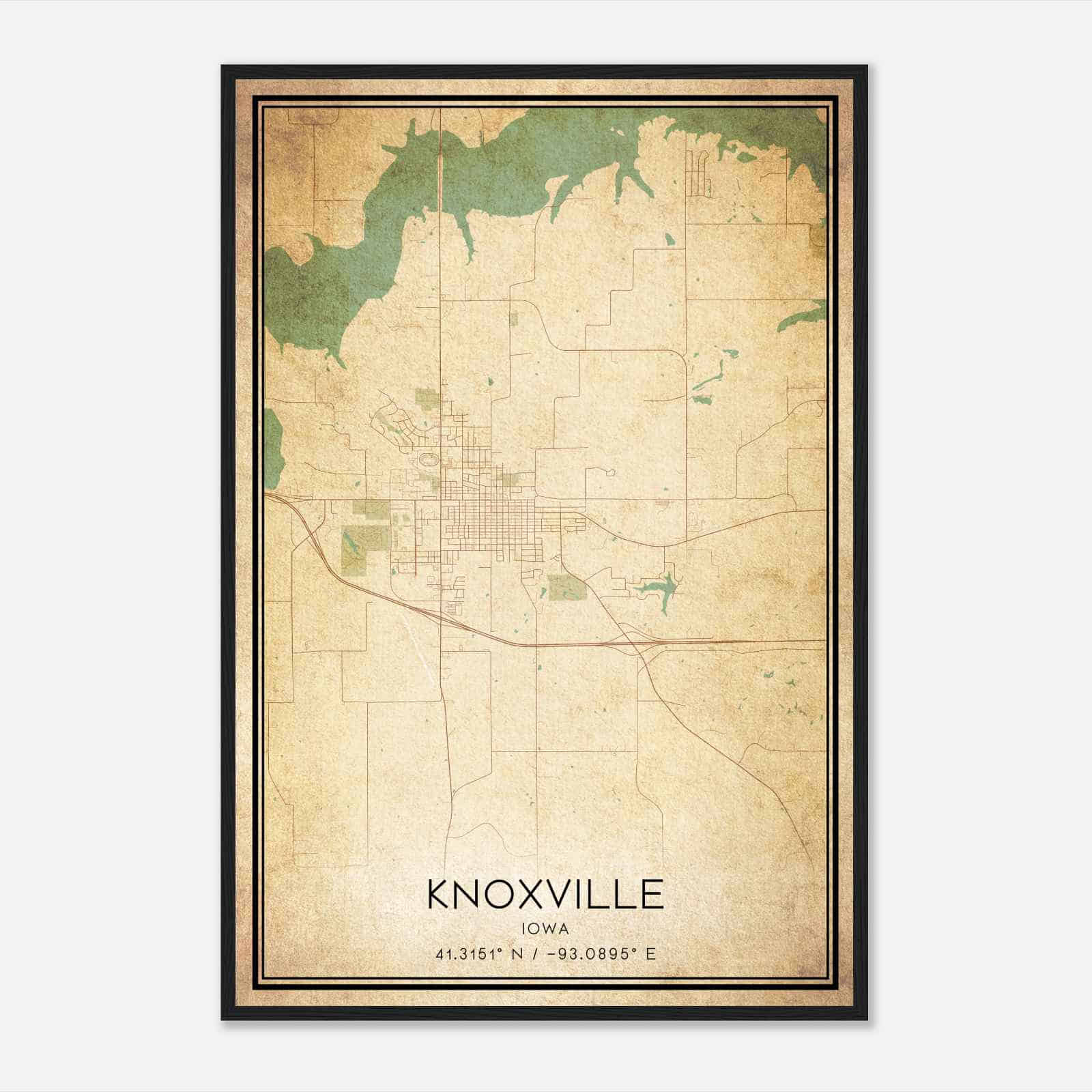 Vintage Knoxville Iowa Map Poster, Modern Home Decor Wall Art Print