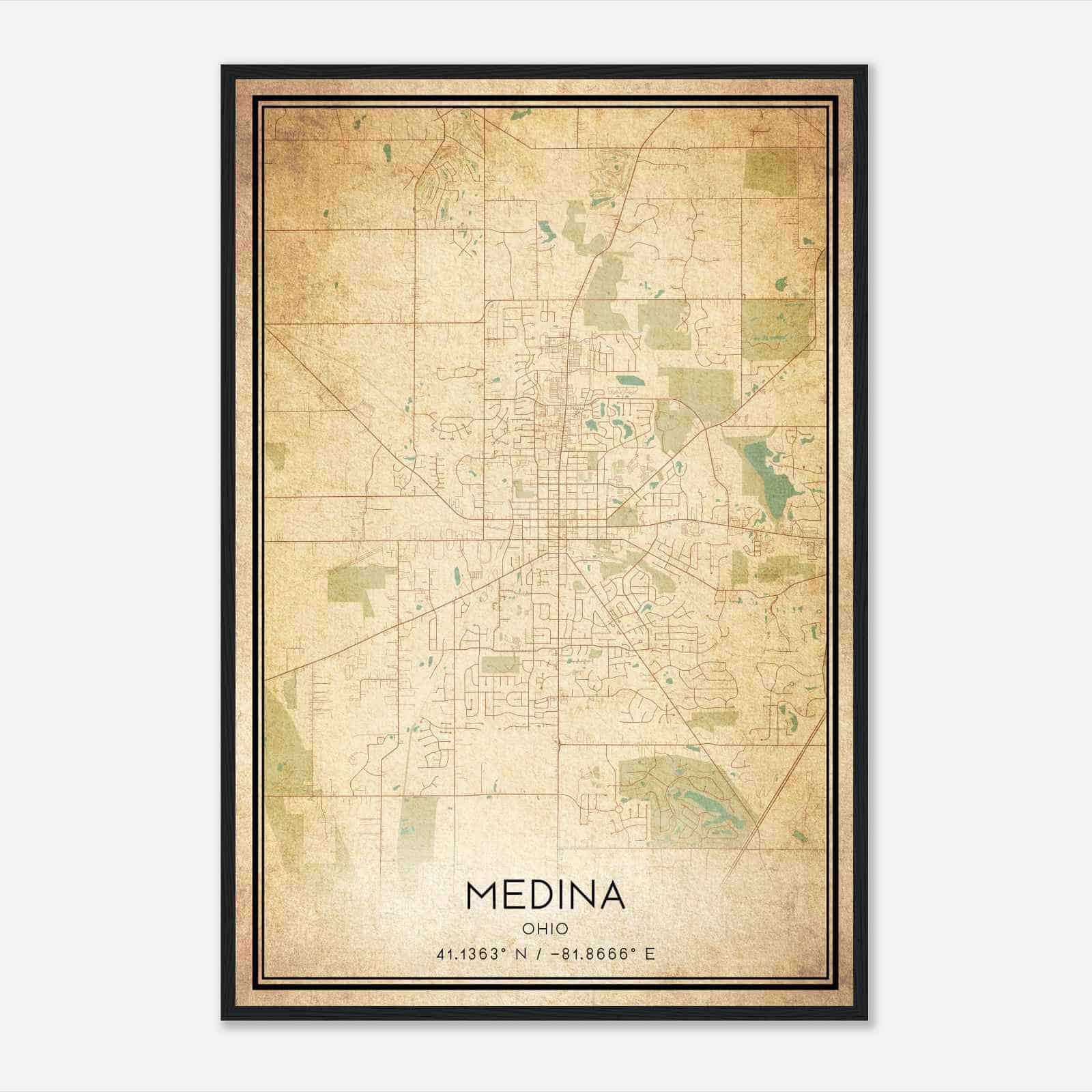Vintage Medina Ohio Map Poster, Modern Home Decor Wall Art Print
