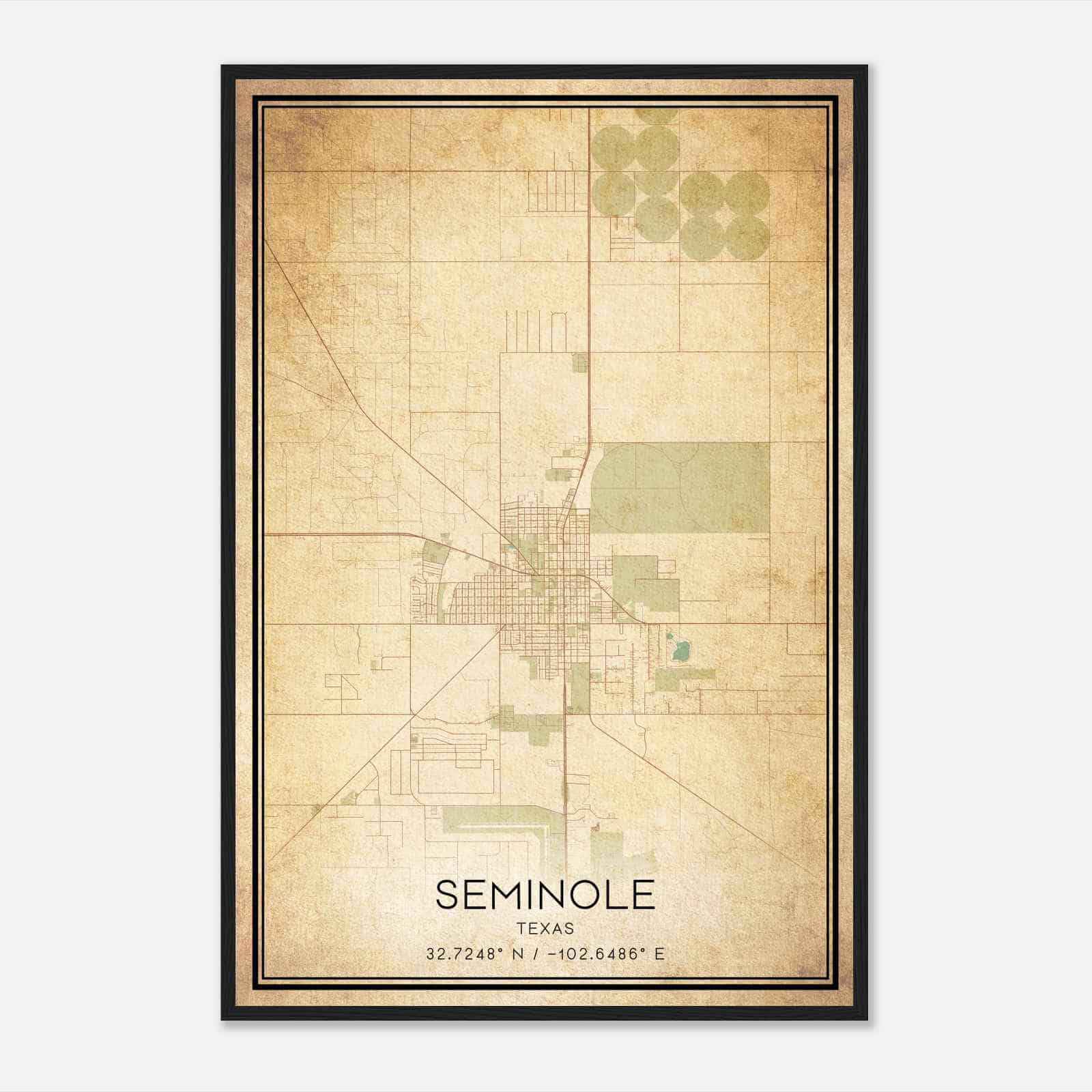 Vintage Seminole Texas Map Poster, Modern Home Decor Wall Art Print