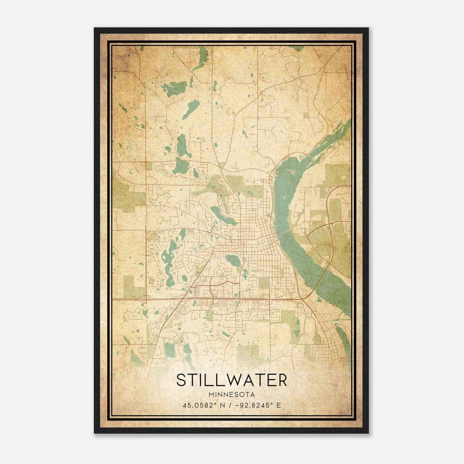 Vintage Stillwater Minnesota Map Poster, Modern Home Decor Wall Art Print