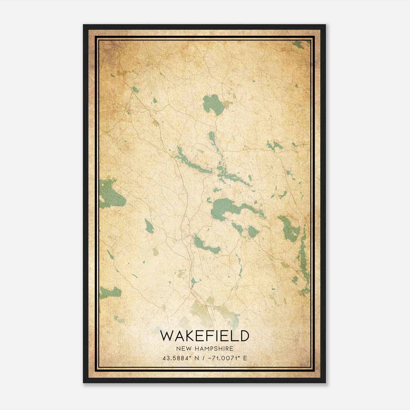 Vintage Wakefield New Hampshire Map Poster, Modern Home Decor Wall Art Print