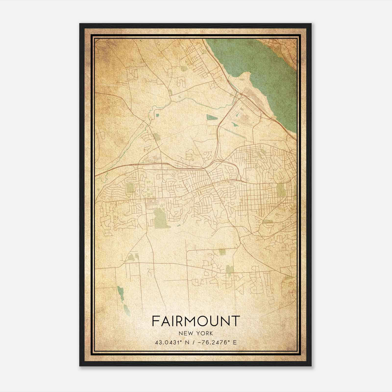 Vintage Fairmount New York Map Poster, Modern Home Decor Wall Art Print