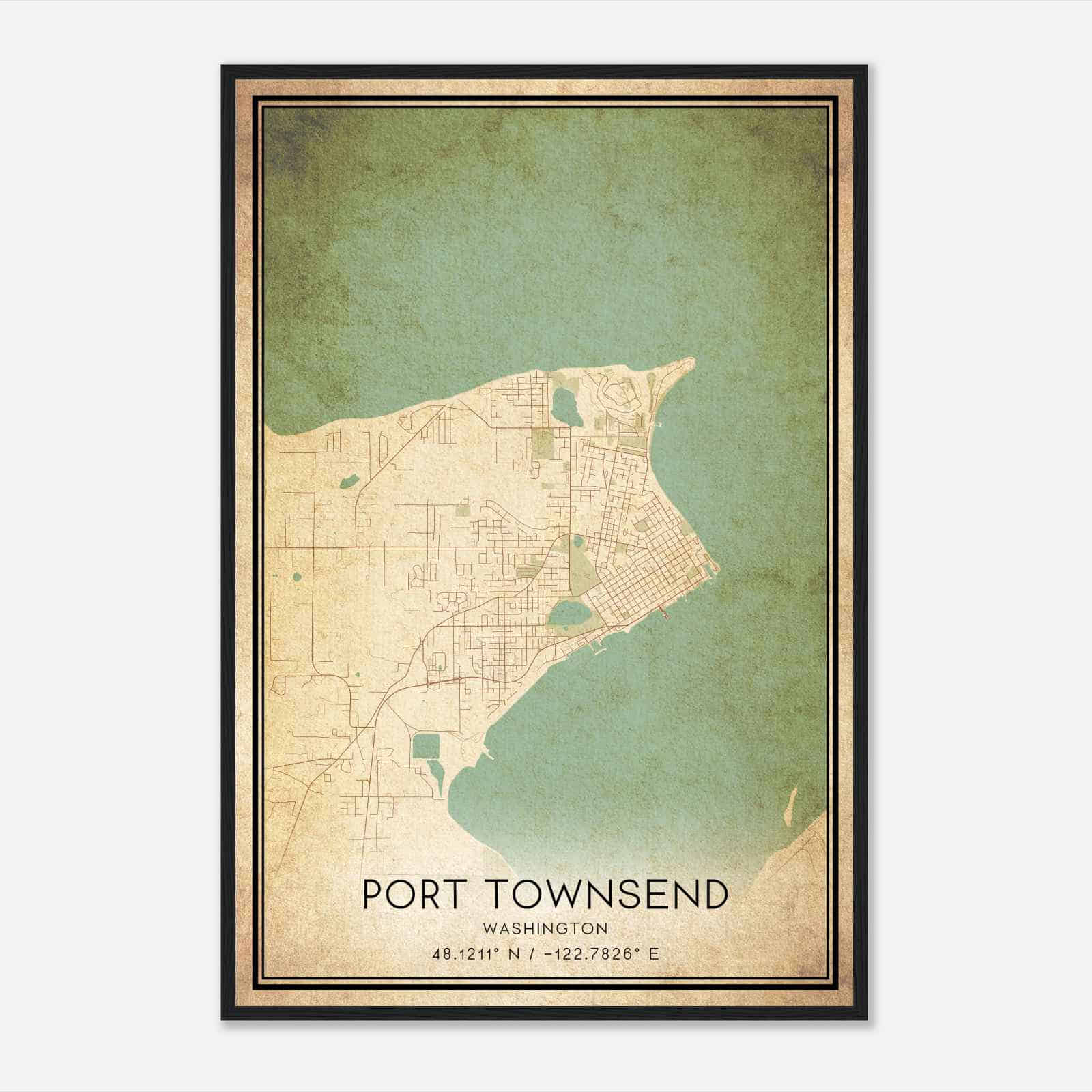 Vintage Port Townsend Washington Map Poster, Modern Home Decor Wall Art Print