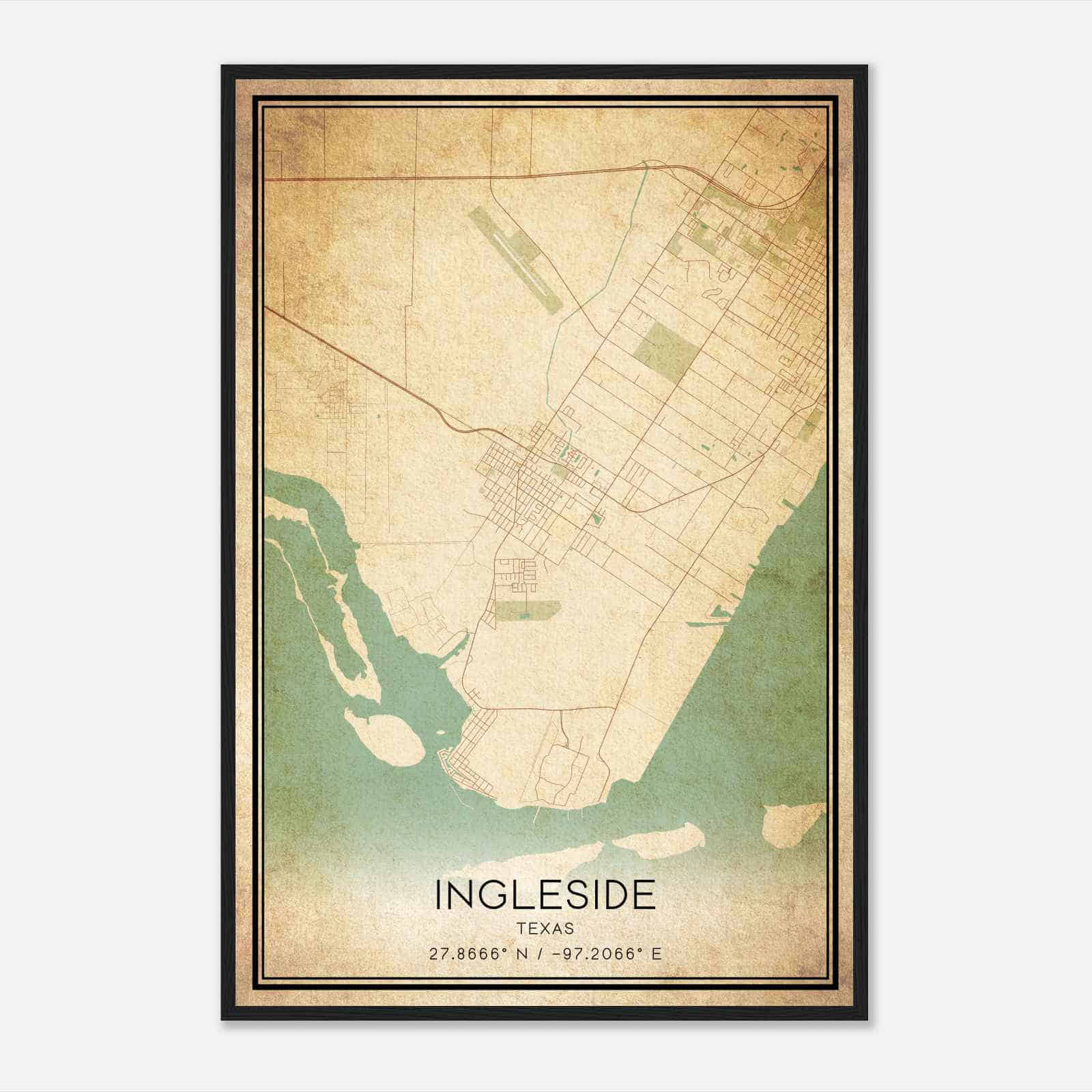 Vintage Ingleside Texas Map Poster, Modern Home Decor Wall Art Print