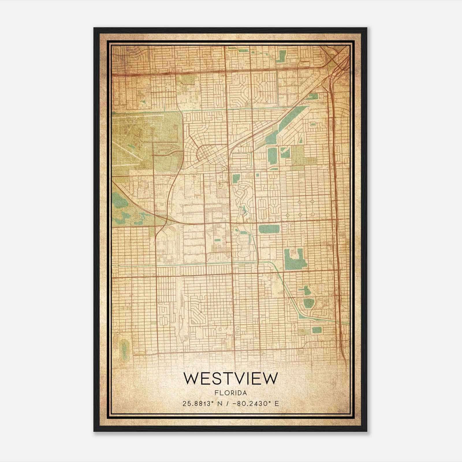 Vintage Westview Florida Map Poster, Modern Home Decor Wall Art Print