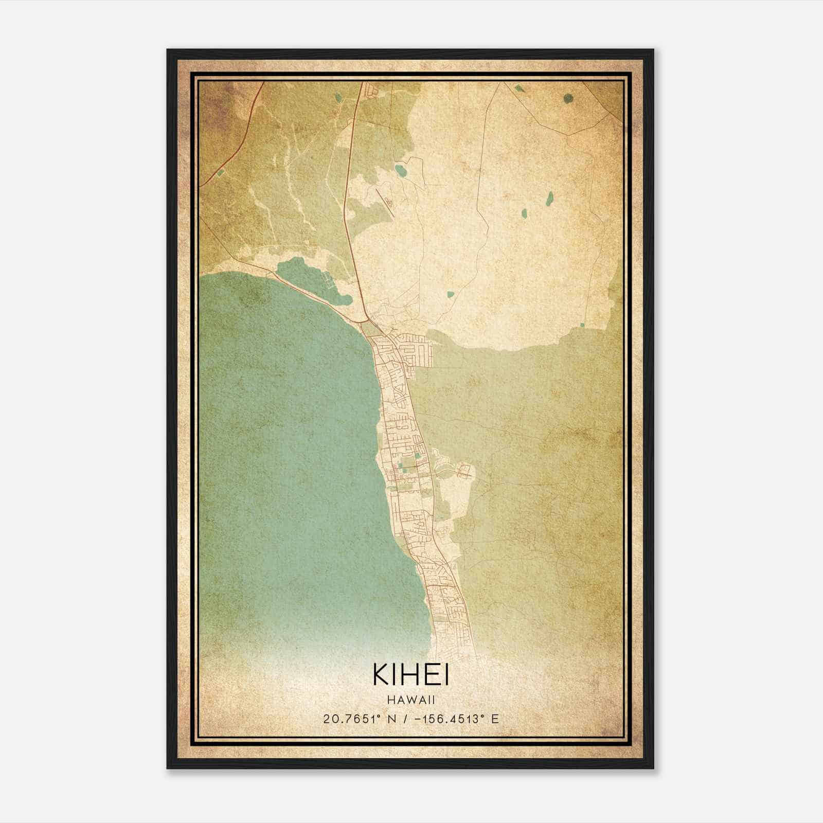 Vintage Kihei Hawaii Map Poster, Modern Home Decor Wall Art Print