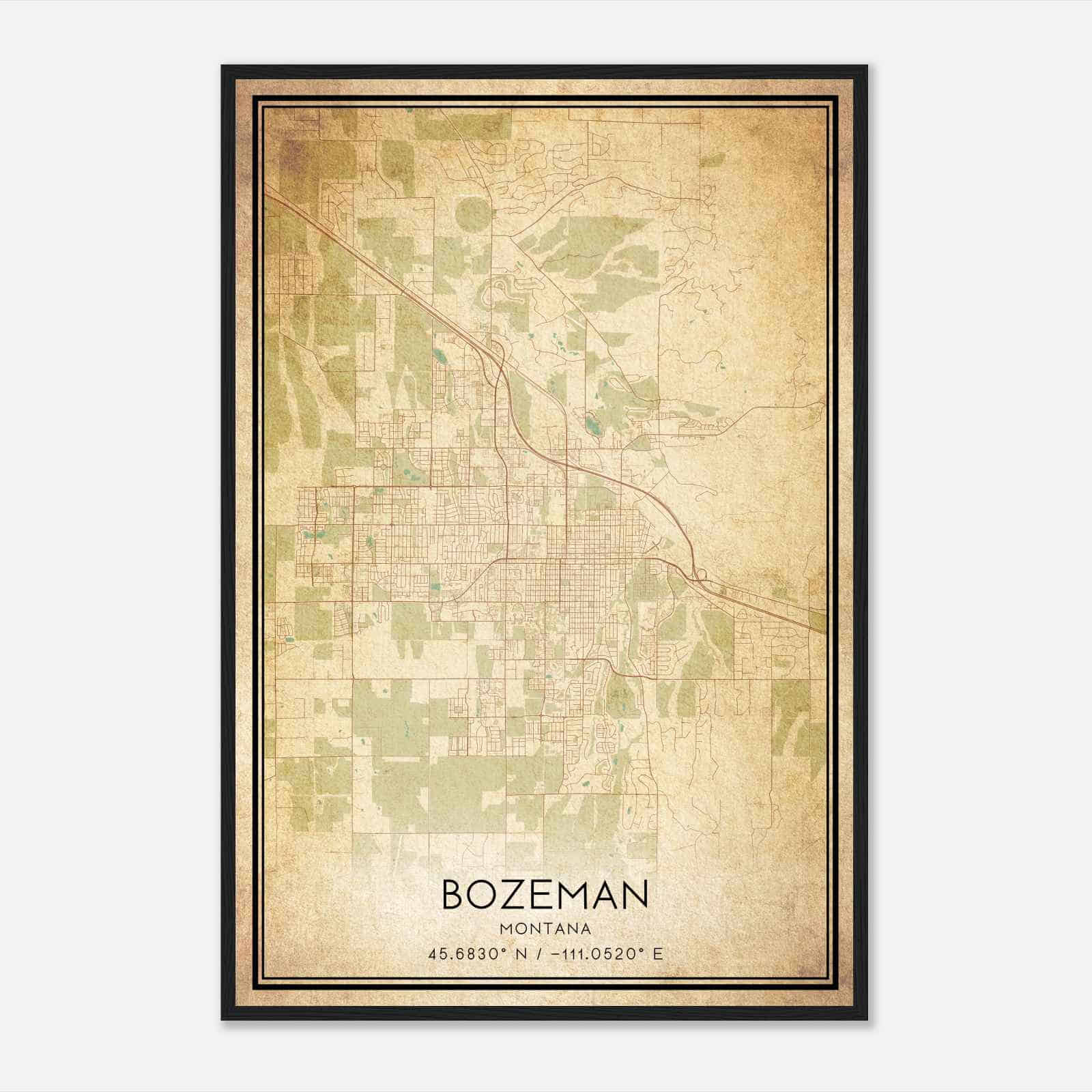 Vintage Bozeman Montana Map Poster, Modern Home Decor Wall Art Print
