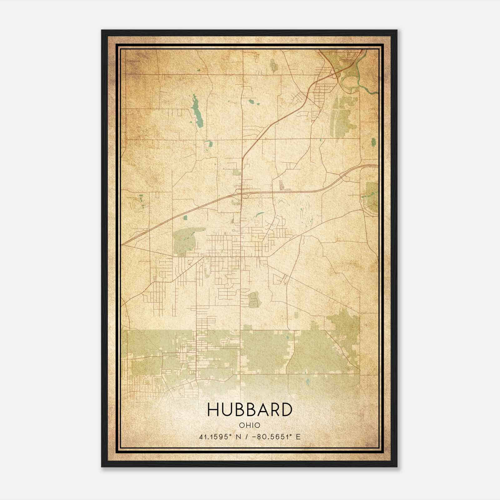 Vintage Hubbard Ohio Map Poster, Modern Home Decor Wall Art Print