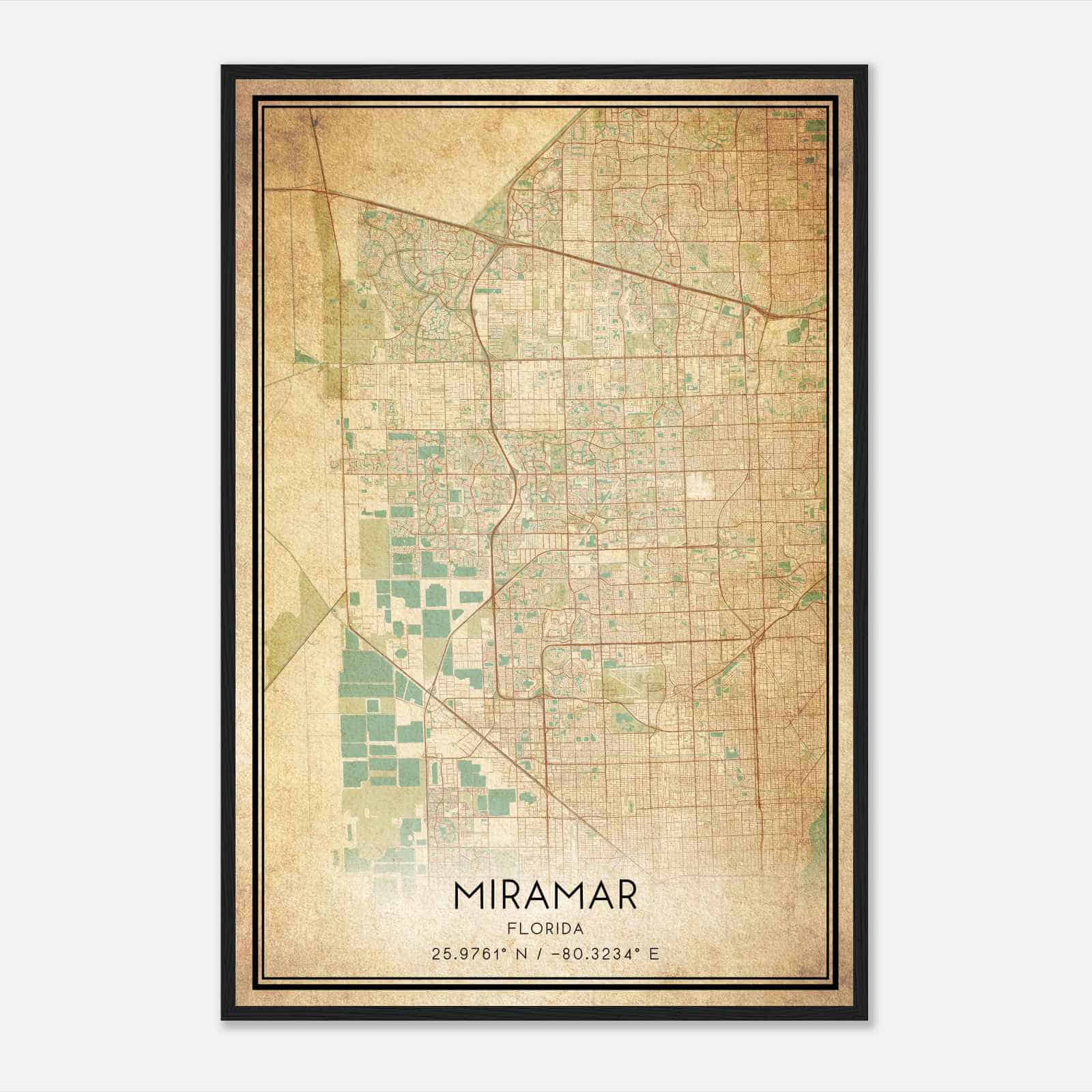 Vintage Miramar Florida Map Poster, Modern Home Decor Wall Art Print