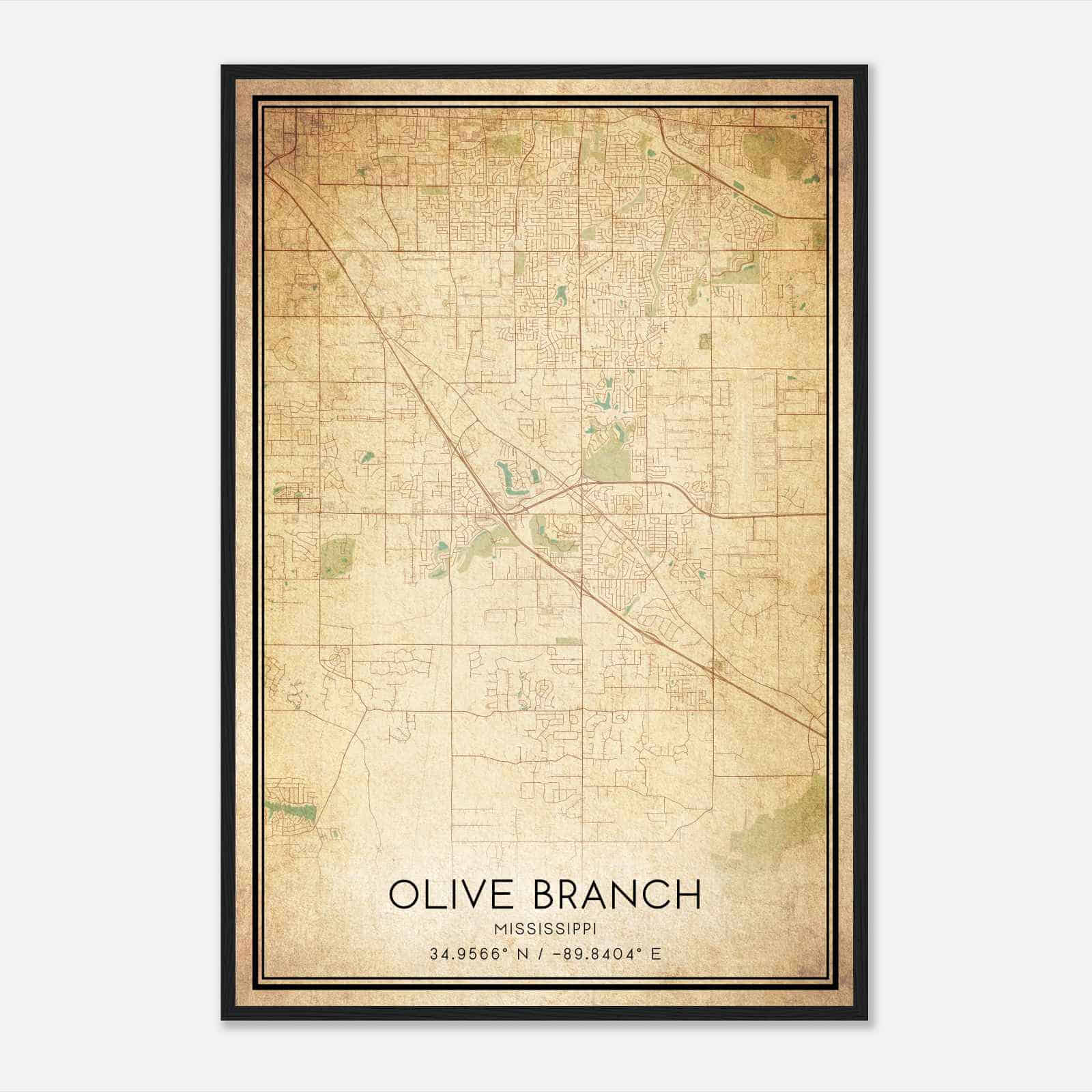 Vintage Olive Branch Mississippi Map Poster, Modern Home Decor Wall Art Print