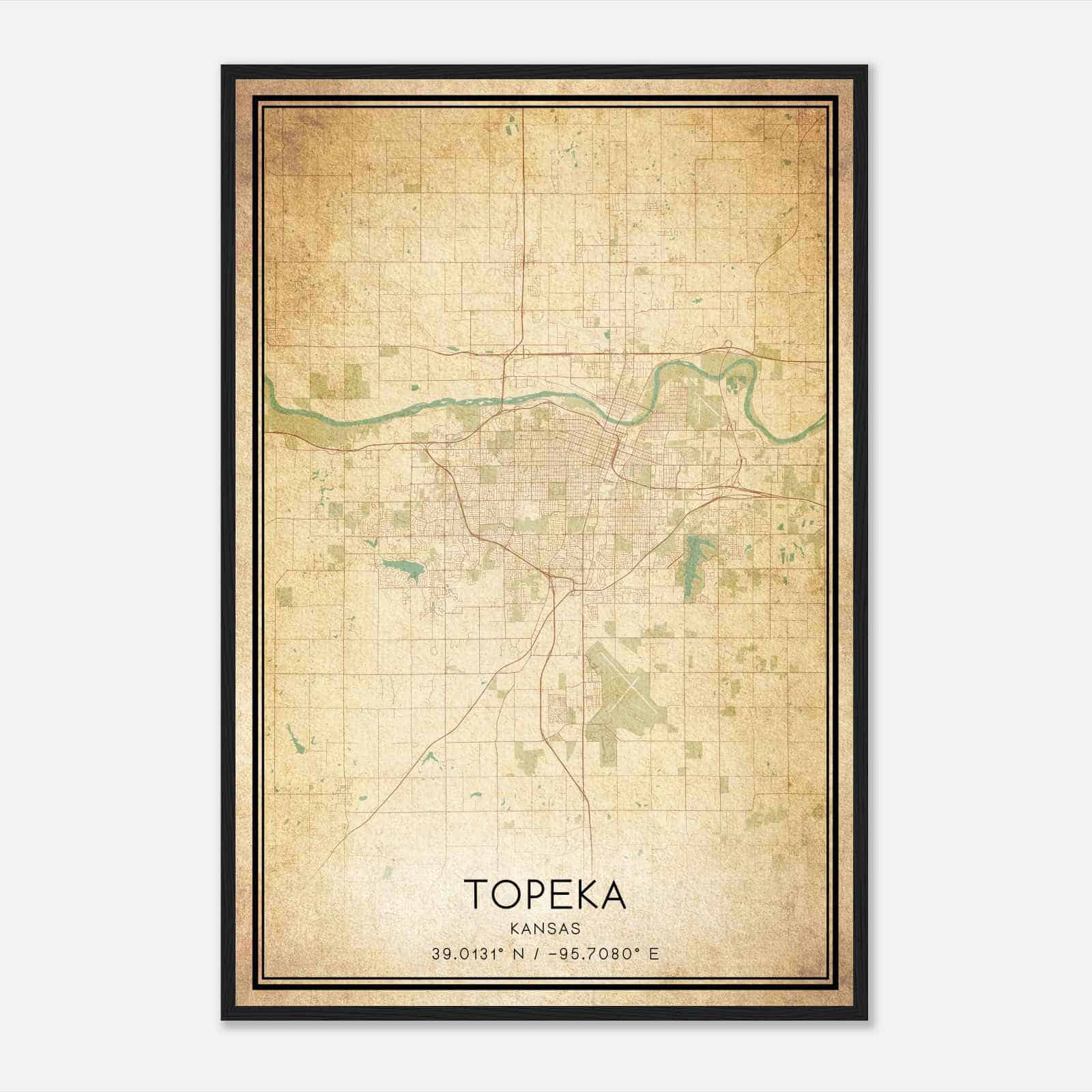 Vintage Topeka Kansas Map Poster, Modern Home Decor Wall Art Print