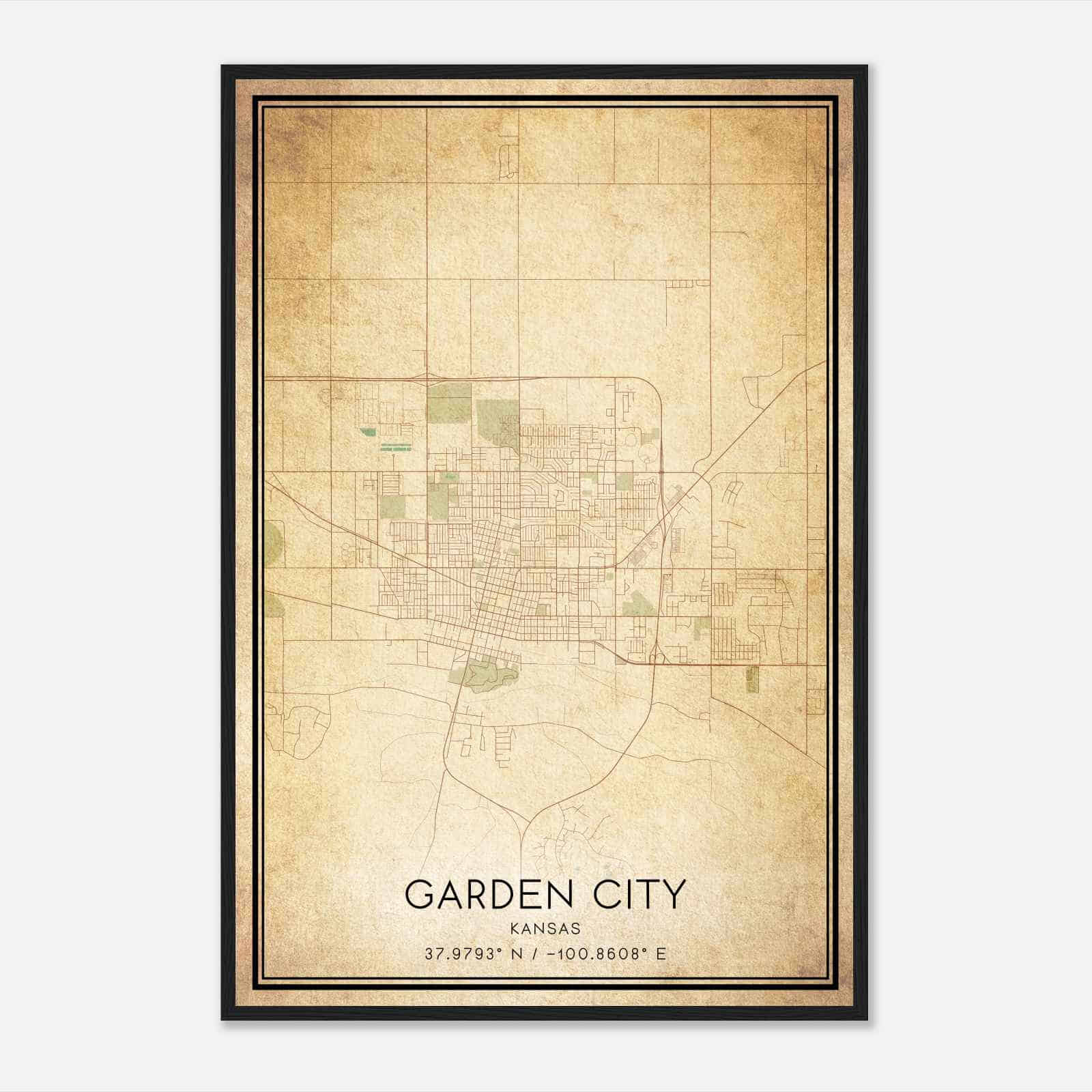 Vintage Garden City Kansas Map Poster, Modern Home Decor Wall Art Print
