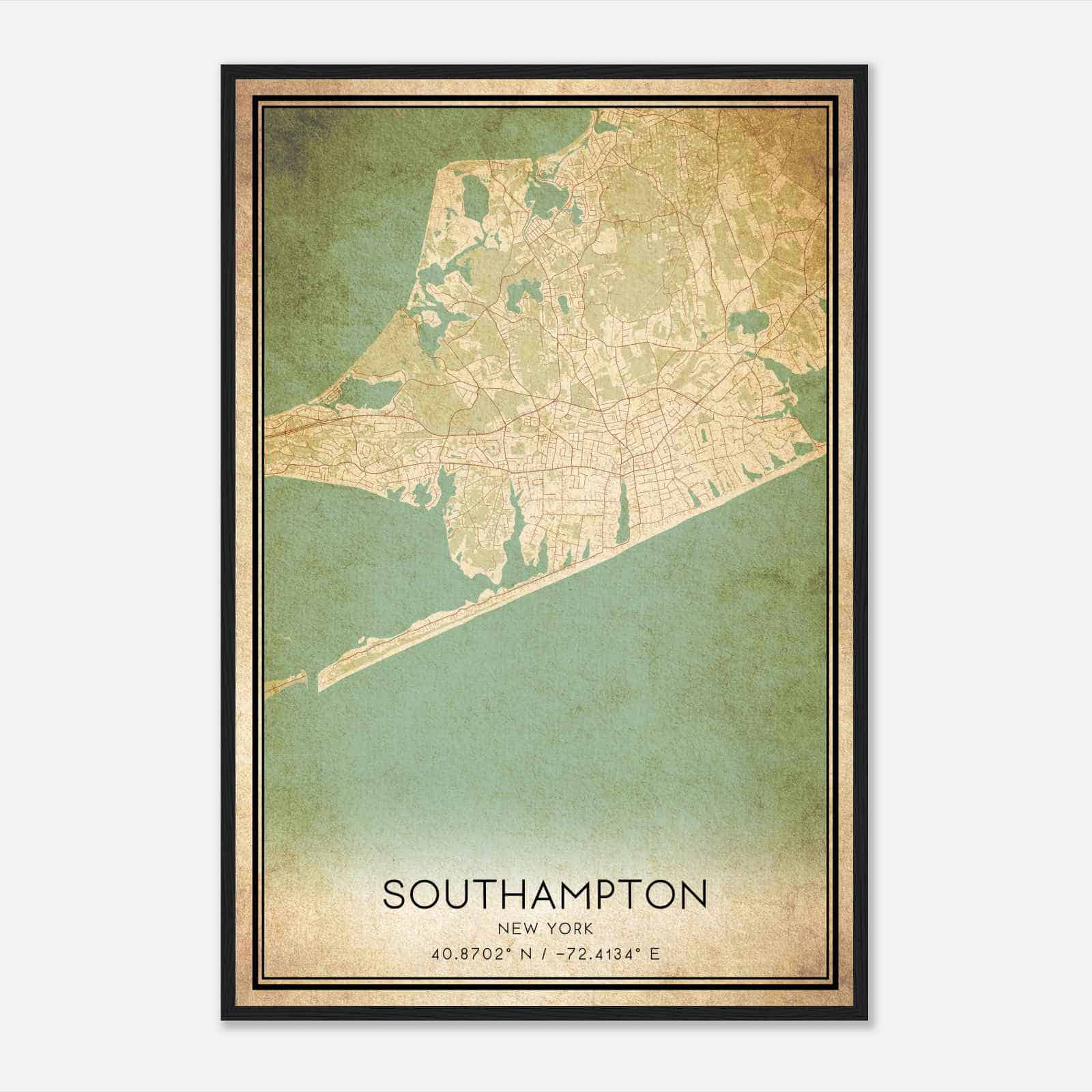 Vintage Southampton New York Map Poster, Modern Home Decor Wall Art Print