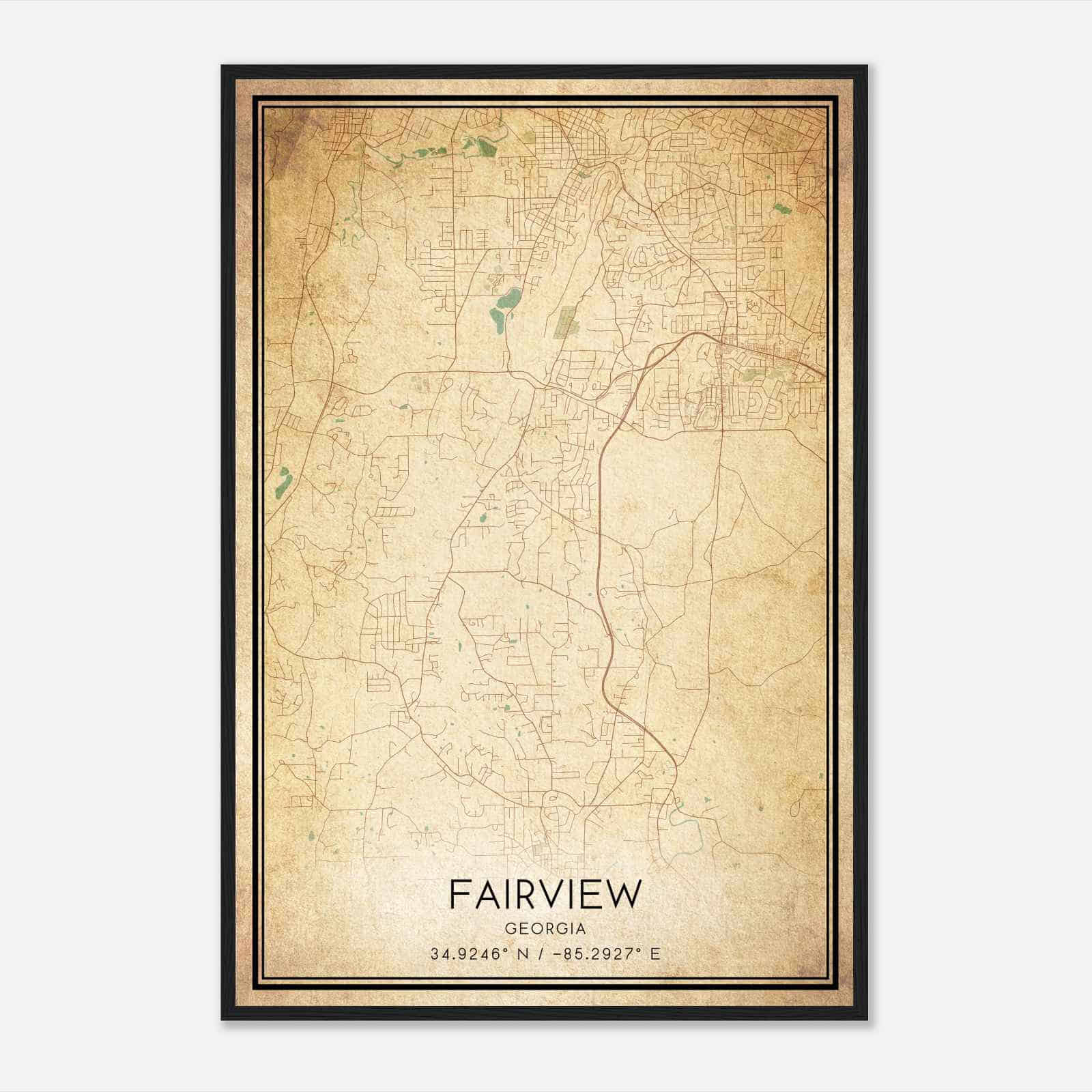 Vintage Fairview Georgia Map Poster, Modern Home Decor Wall Art Print