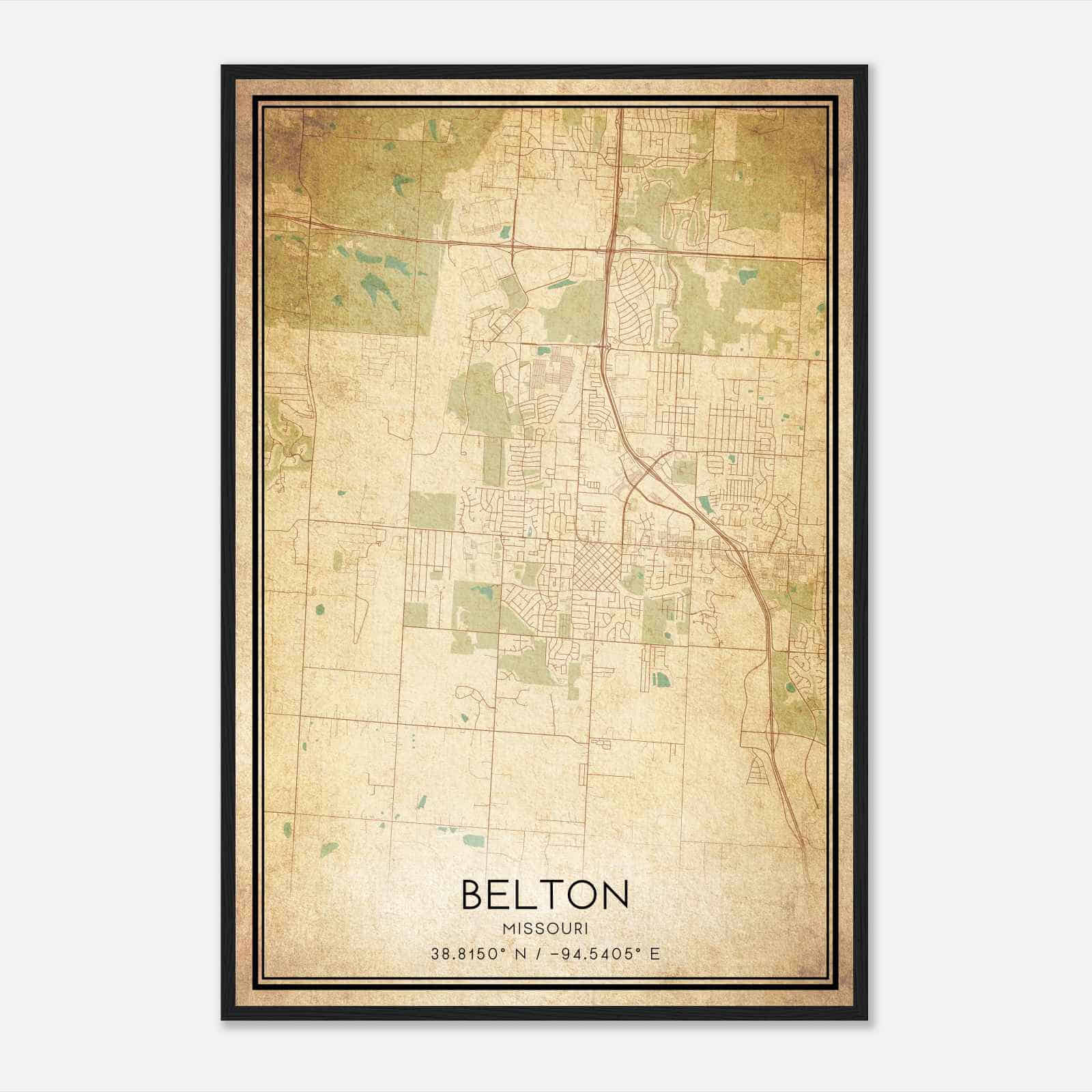 Vintage Belton Missouri Map Poster, Modern Home Decor Wall Art Print