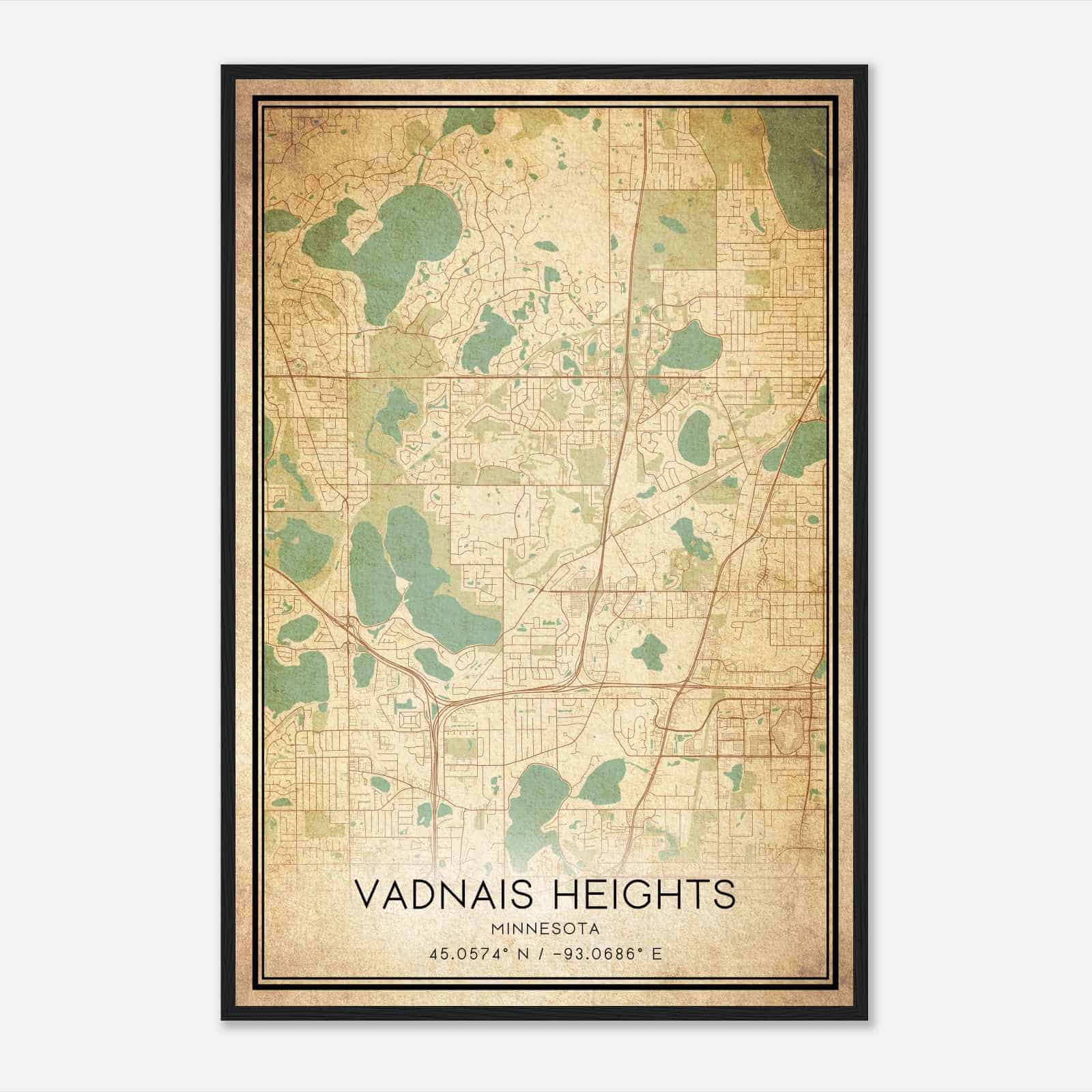 Vintage Vadnais Heights Minnesota Map Poster, Modern Home Decor Wall Art Print
