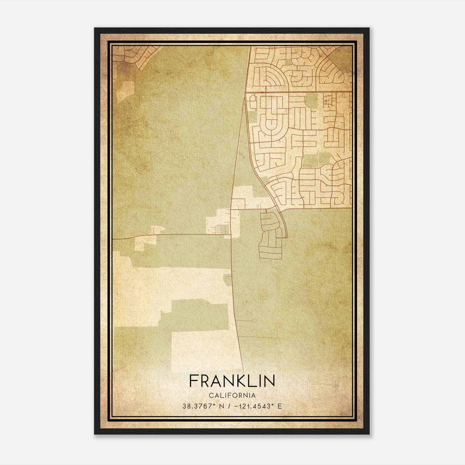 Vintage Franklin California Map Poster, Modern Home Decor Wall Art Print