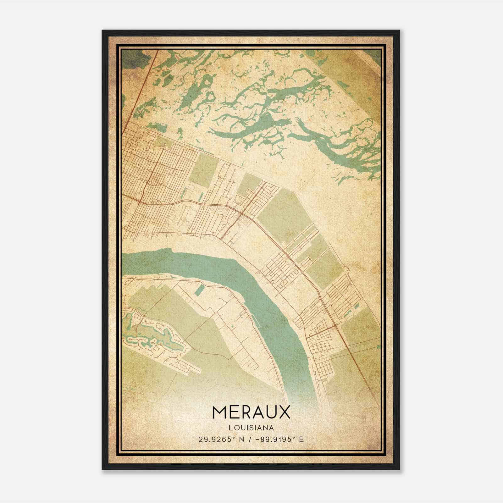 Vintage Meraux Louisiana Map Poster, Modern Home Decor Wall Art Print