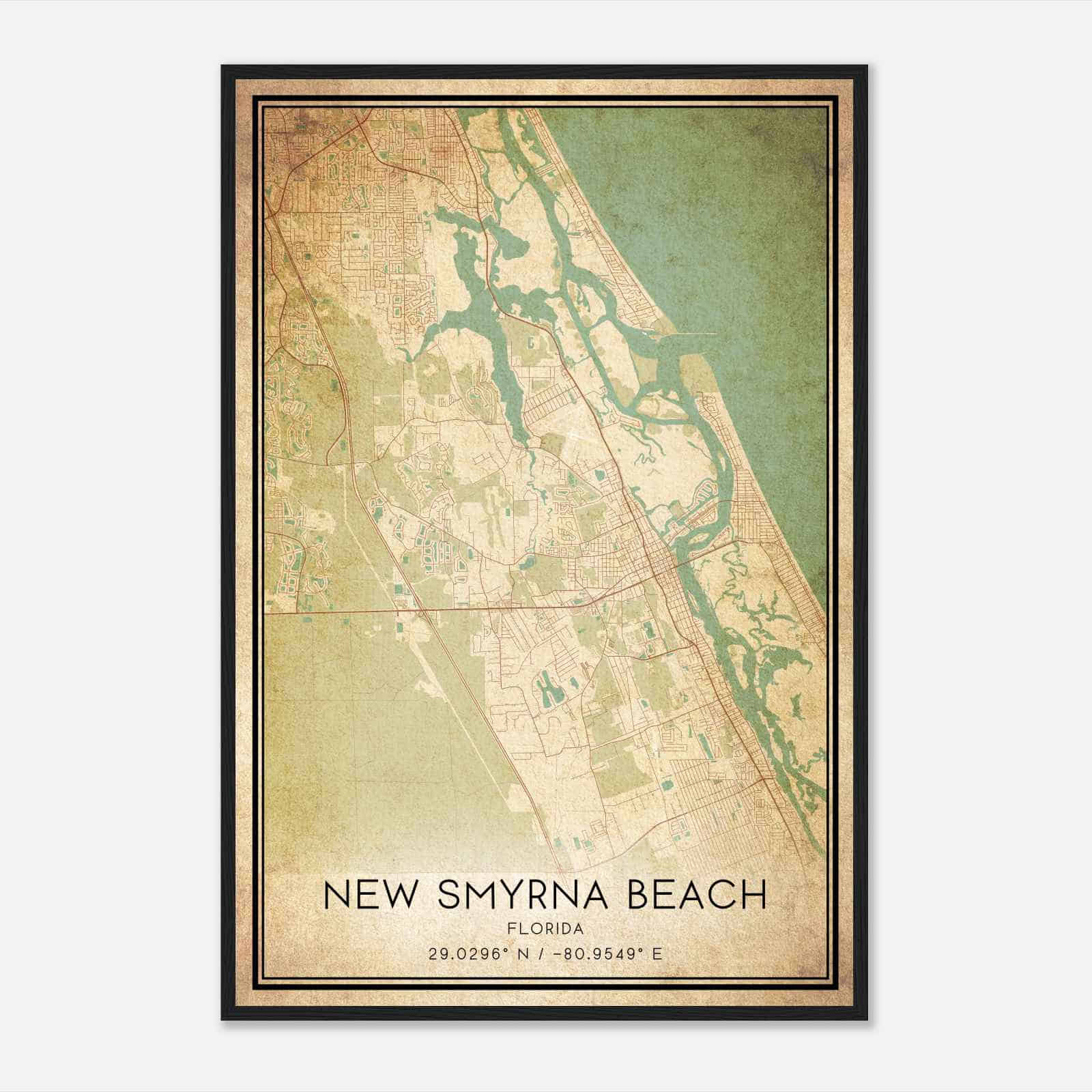 Vintage New Smyrna Beach Florida Map Poster, Modern Home Decor Wall Art Print