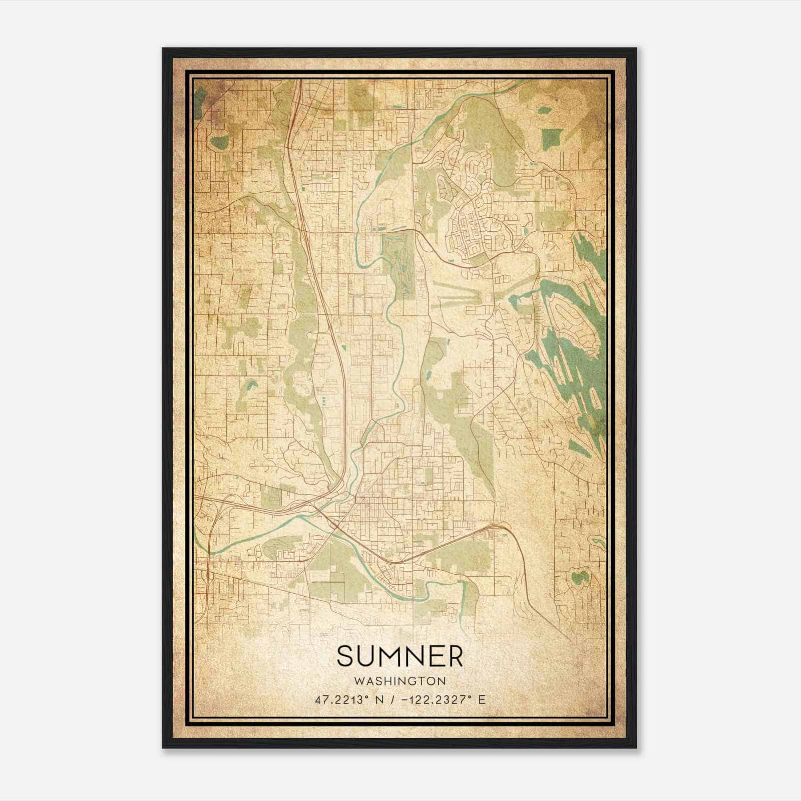 Vintage Sumner Washington Map Poster, Modern Home Decor Wall Art Print