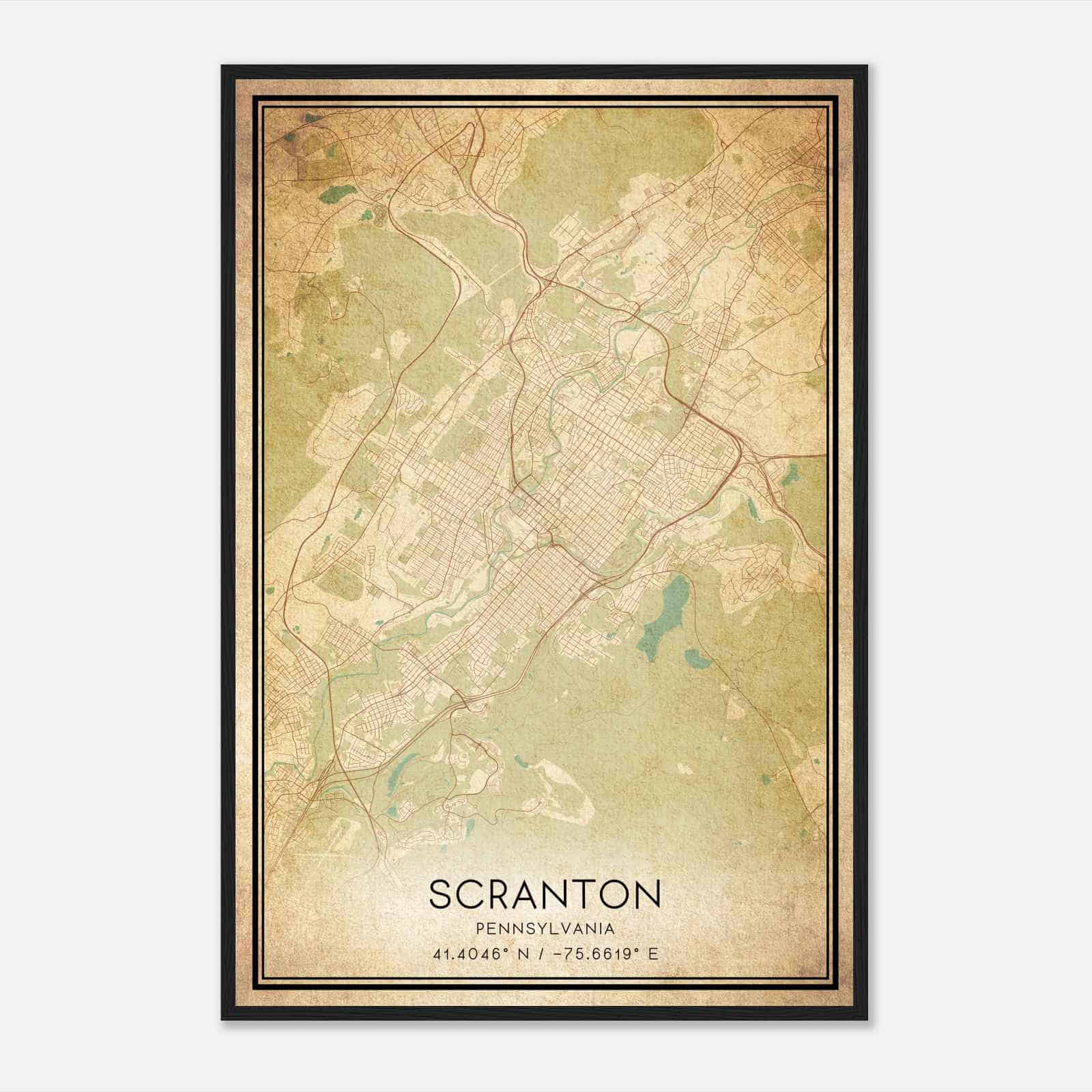 Vintage Scranton Pennsylvania Map Poster, Modern Home Decor Wall Art Print