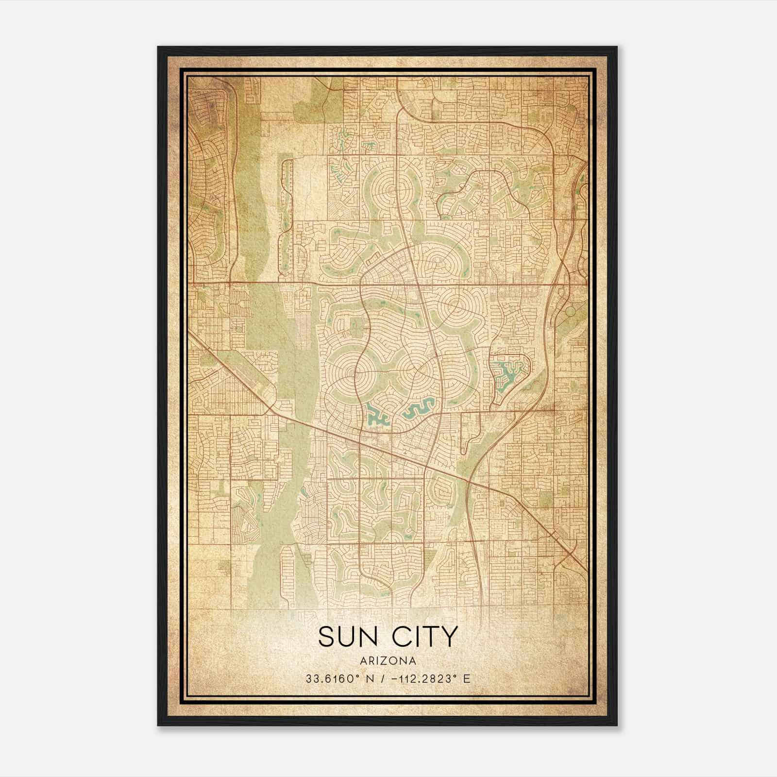Vintage Sun City Arizona Map Poster, Modern Home Decor Wall Art Print