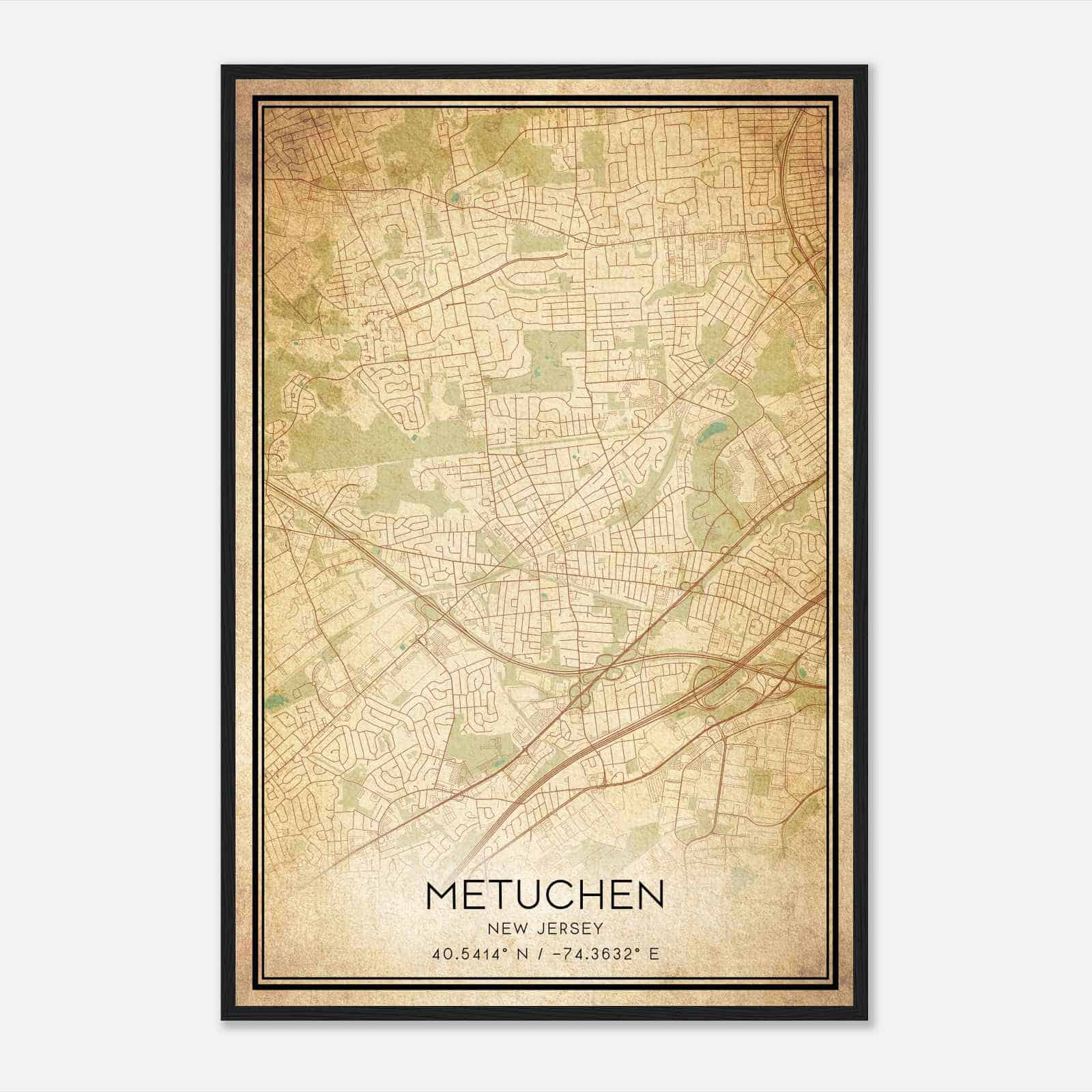 Vintage Metuchen New Jersey Map Poster, Modern Home Decor Wall Art Print