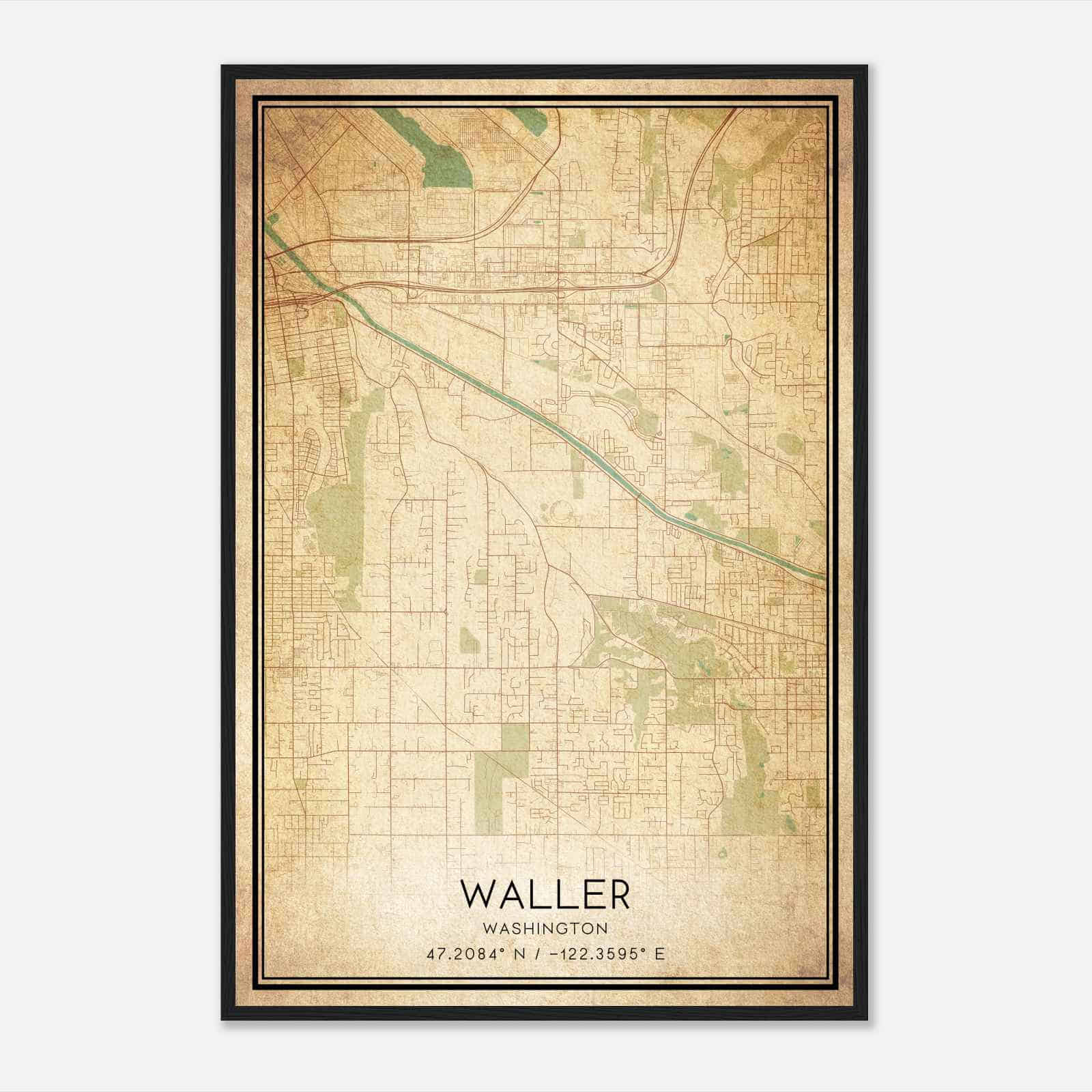 Vintage Waller Washington Map Poster, Modern Home Decor Wall Art Print