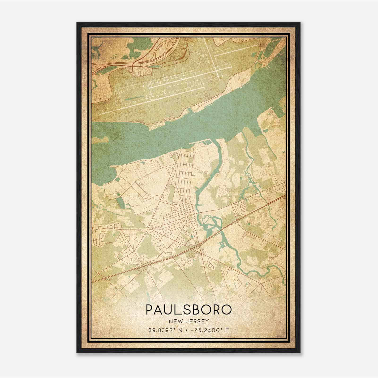 Vintage Paulsboro New Jersey Map Poster, Modern Home Decor Wall Art Print